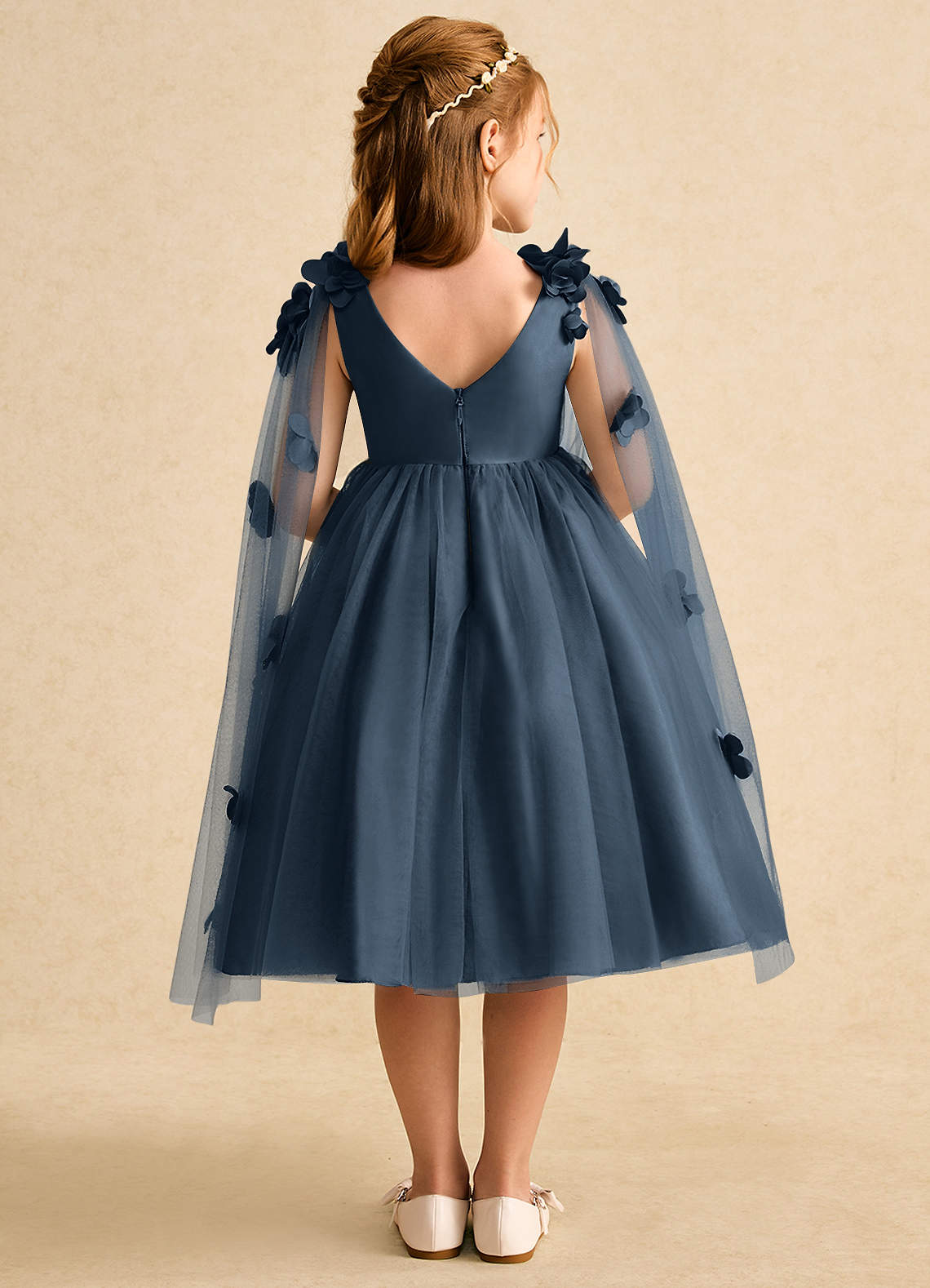 Azazie Staria Robe Demoiselle D'honneur Fillette Robe Princesse en Tulle Rayé Neptune image1