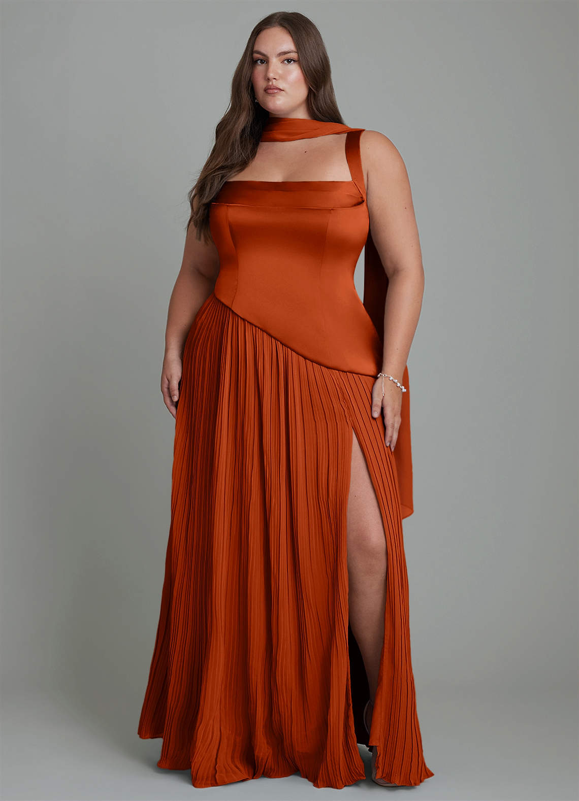 Azazie Stephanie Paprika Stretch Satin Bridesmaid Dresses | Azazie