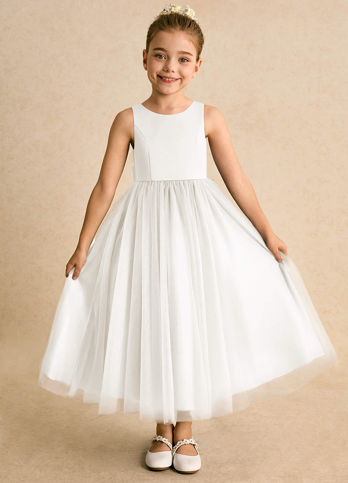 Azazie Solia Robe Demoiselle D'honneur Fillette Robe Princesse en Tulle Arc Ivoire image1