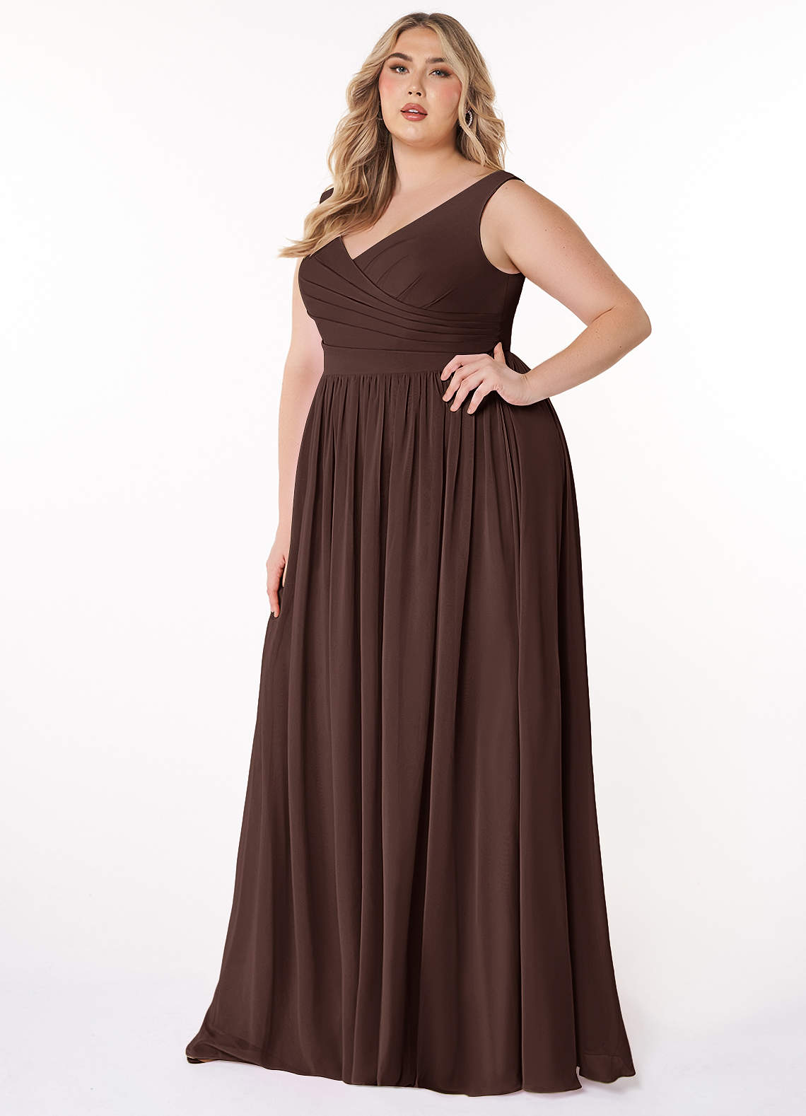 Azazie Keyla At-home Try On Dresses Agave A-Line V-Neck Pleated Chiffon Dress image7