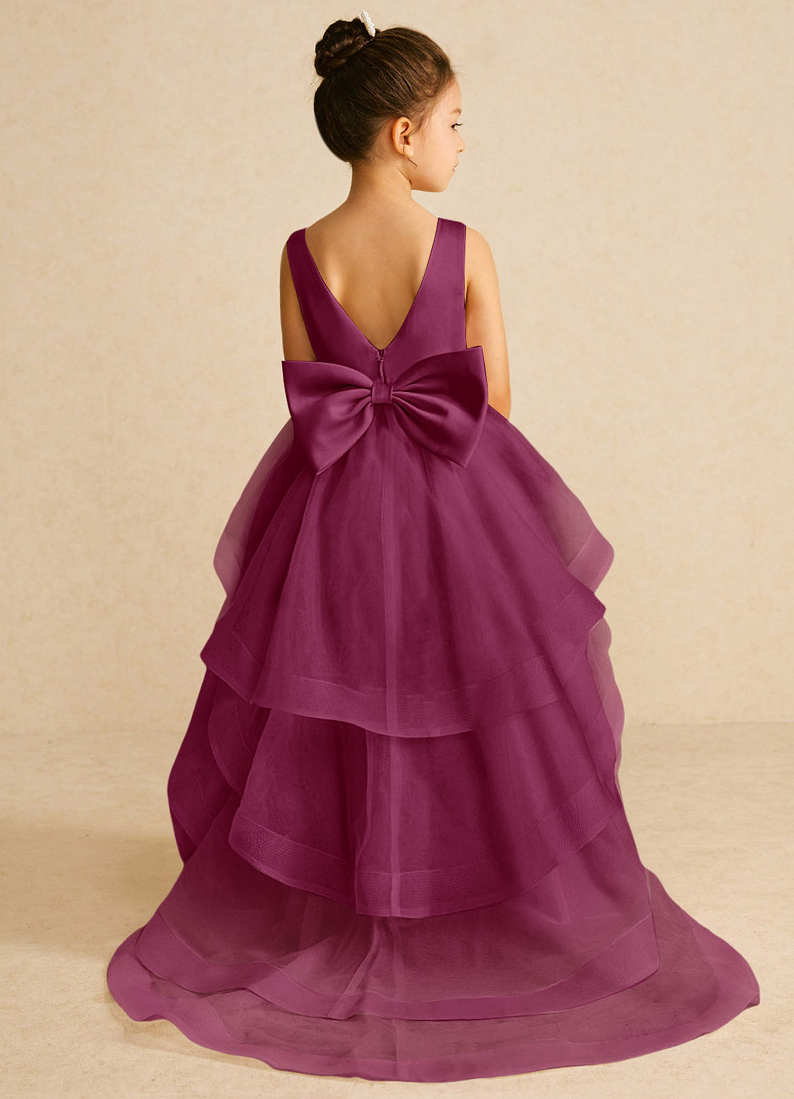 Azazie Pumpkin Flower Girl Dresses Mulberry A-Line Convertible Tulle Dress image1