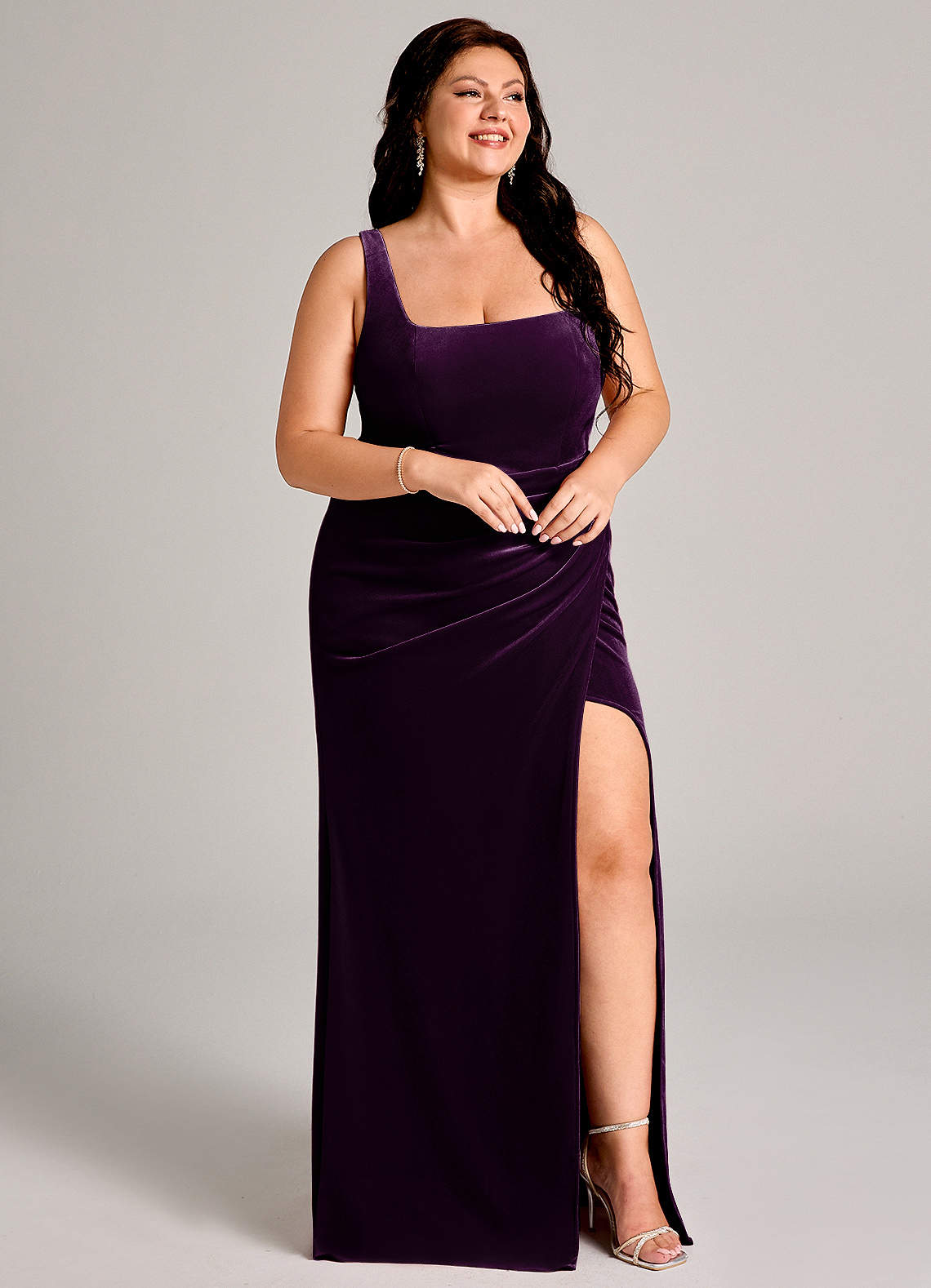 Azazie Mero Bridesmaid Dresses Grape Mermaid Pleated Velvet Dress image11