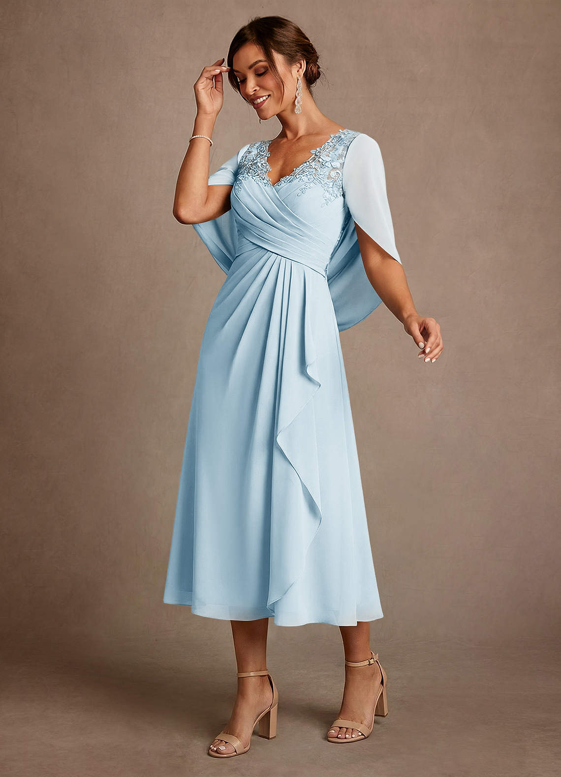 Azazie Forums vestidos de madre de la novia Vestido de Azul Cielo de Encaje de Corte en A image2