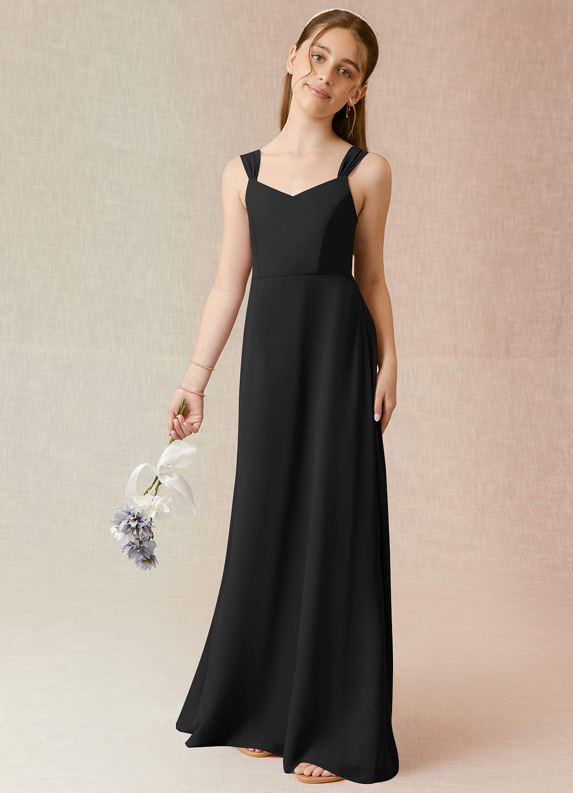 Azazie Denice A-Line Chiffon Floor-Length Junior Bridesmaid Dress image1