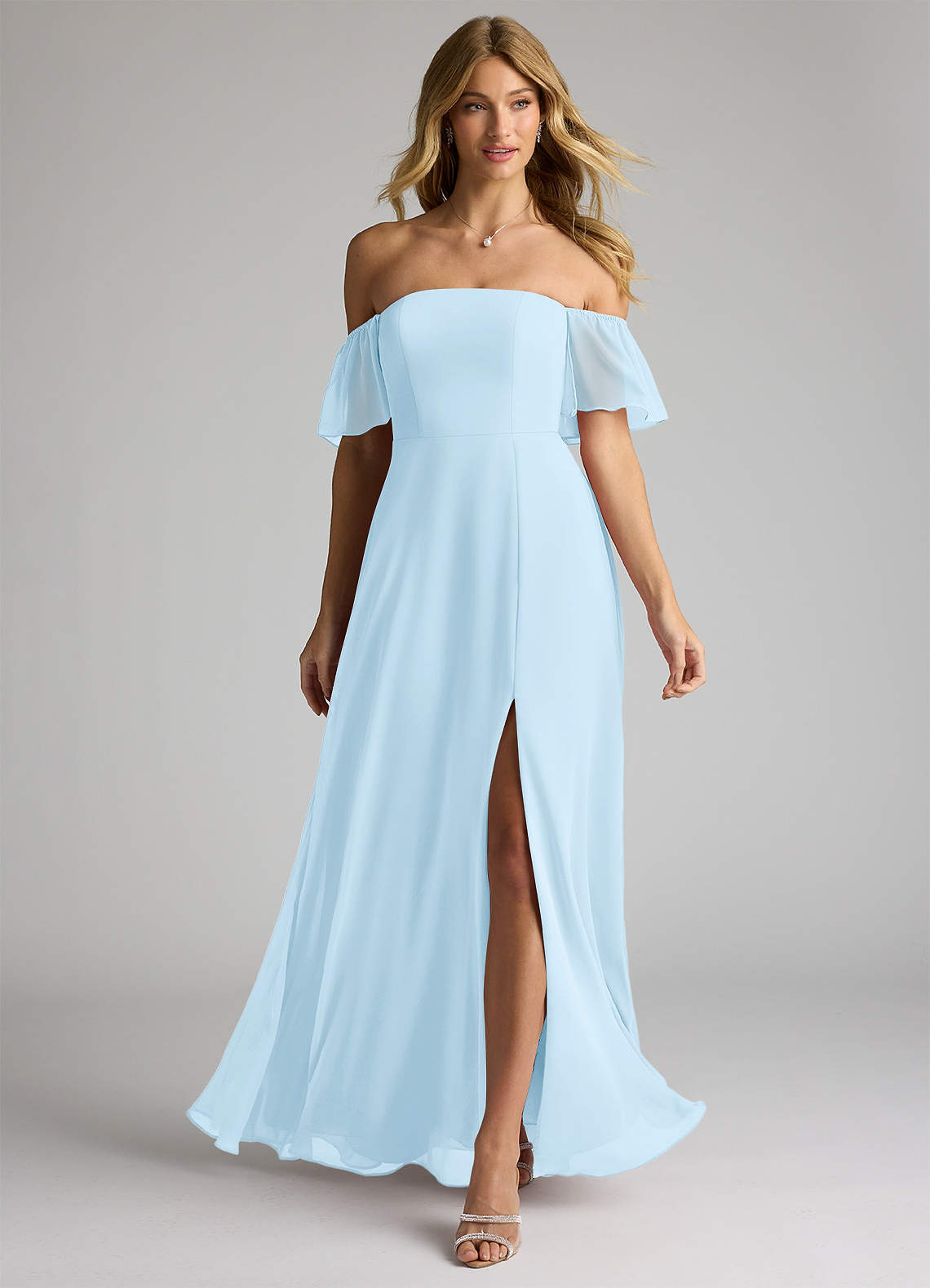Azazie Sue Brautjungfernkleider Wandelbar A-Linie Schulterfrei Chiffon Kleid Himmelblau image1