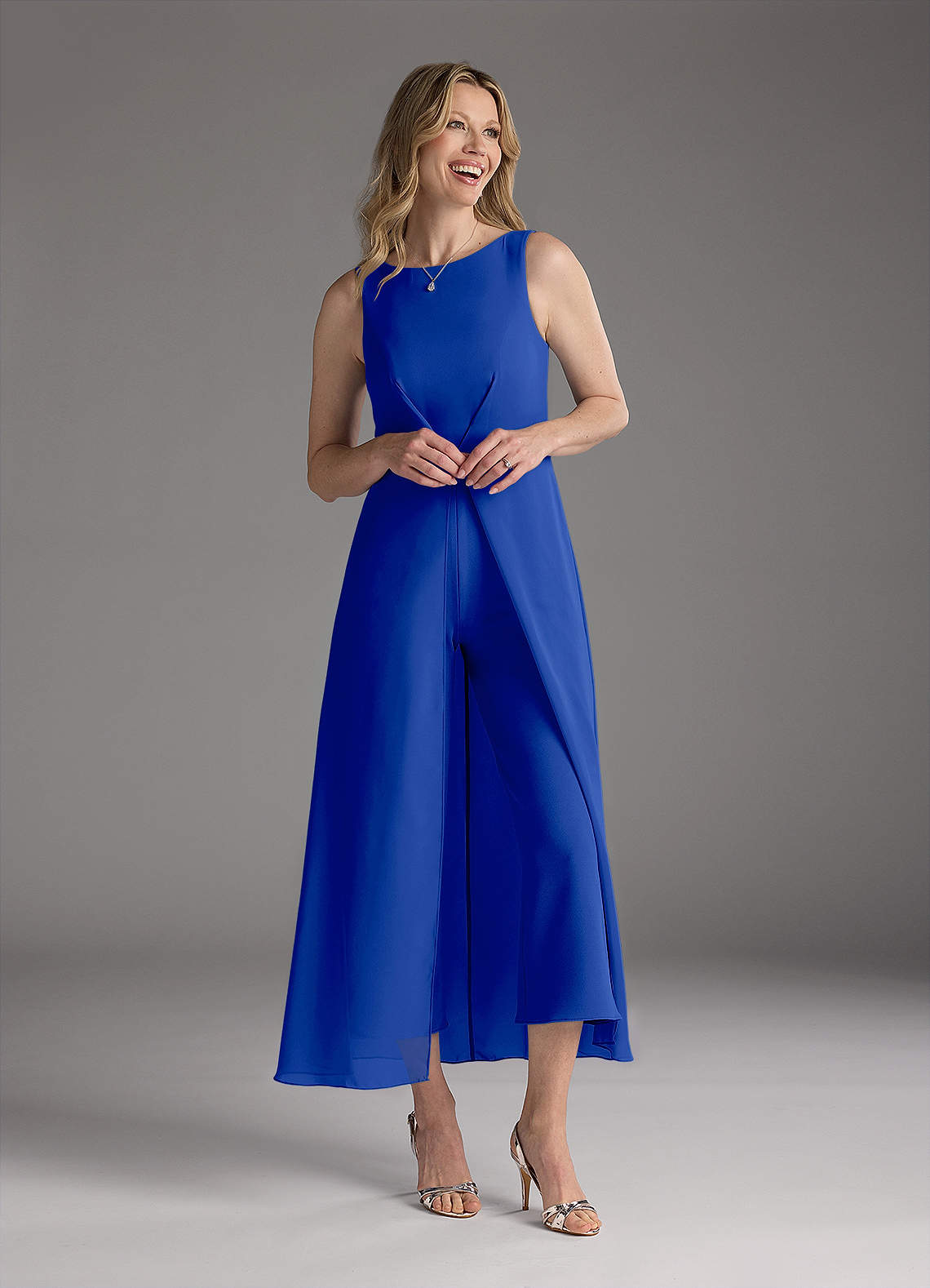 Azazie Anitta Mother of the Bride Dresses Royal Blue Jumpsuit/Pantsuit Pleated Stretch Crepe Dress image1