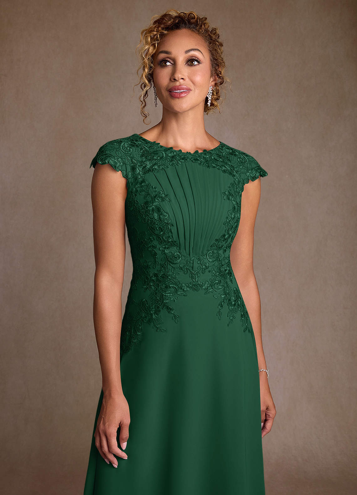 Azazie Crista Mother of the Bride Dresses Dark Green A-Line Lace Chiffon Dress image4