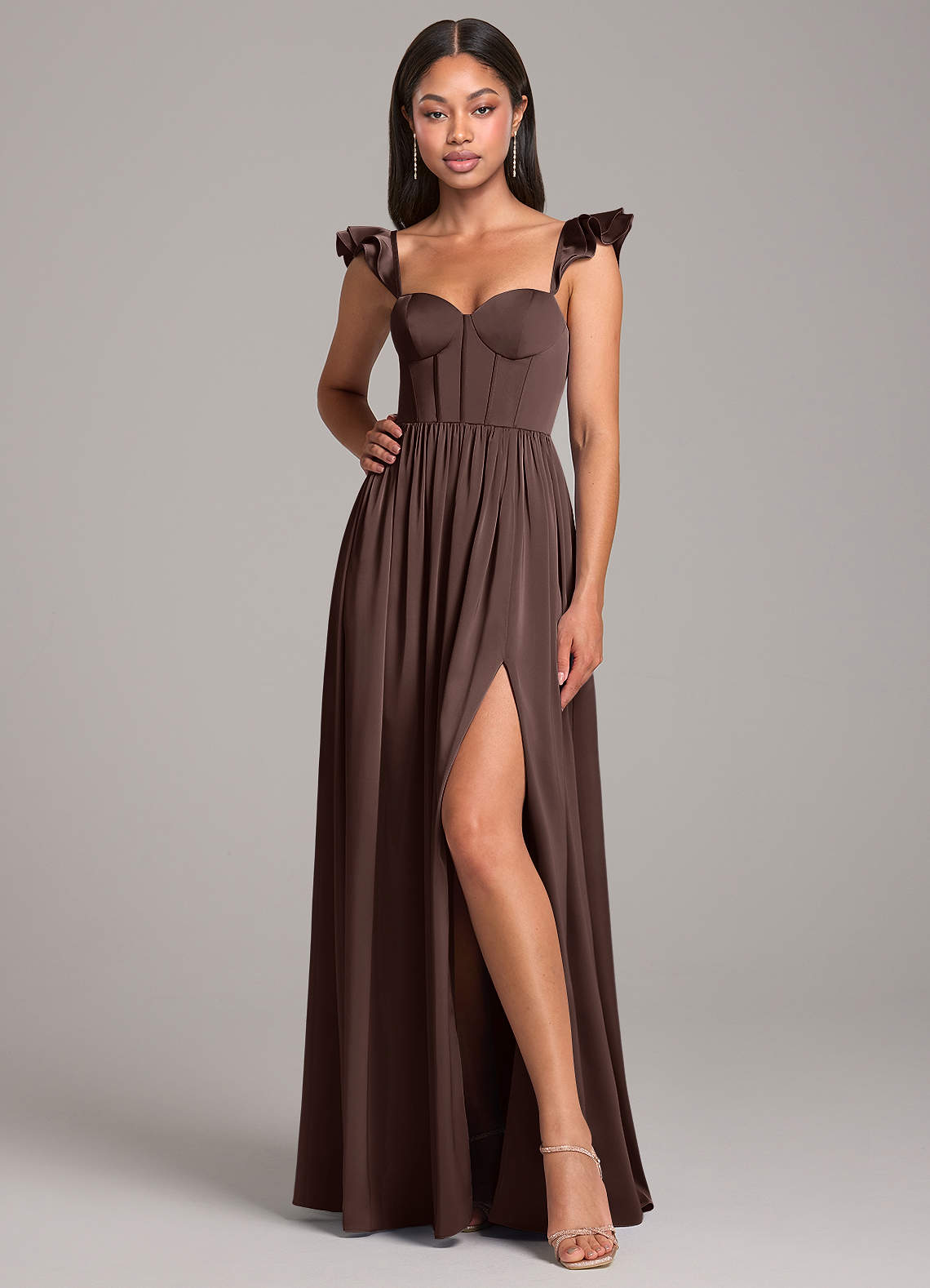 ruched bridesmaid dress long Zapaka Women Dark Green Bridesmaid Dress with Slit Spaghetti Straps Ruche Long Wedding Guest Dress, Dark Green / US24W
