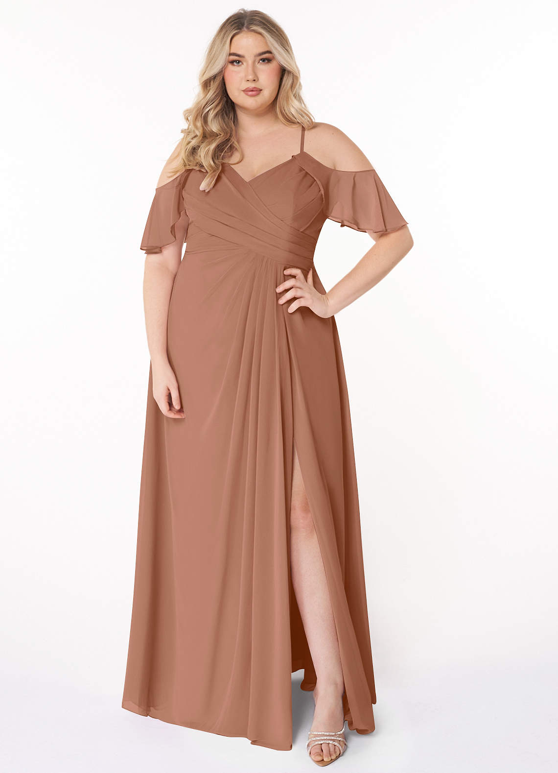 Azazie Dakota Bridesmaid Dresses Bronzer A-Line V-Neck Pleated Chiffon Dress image1