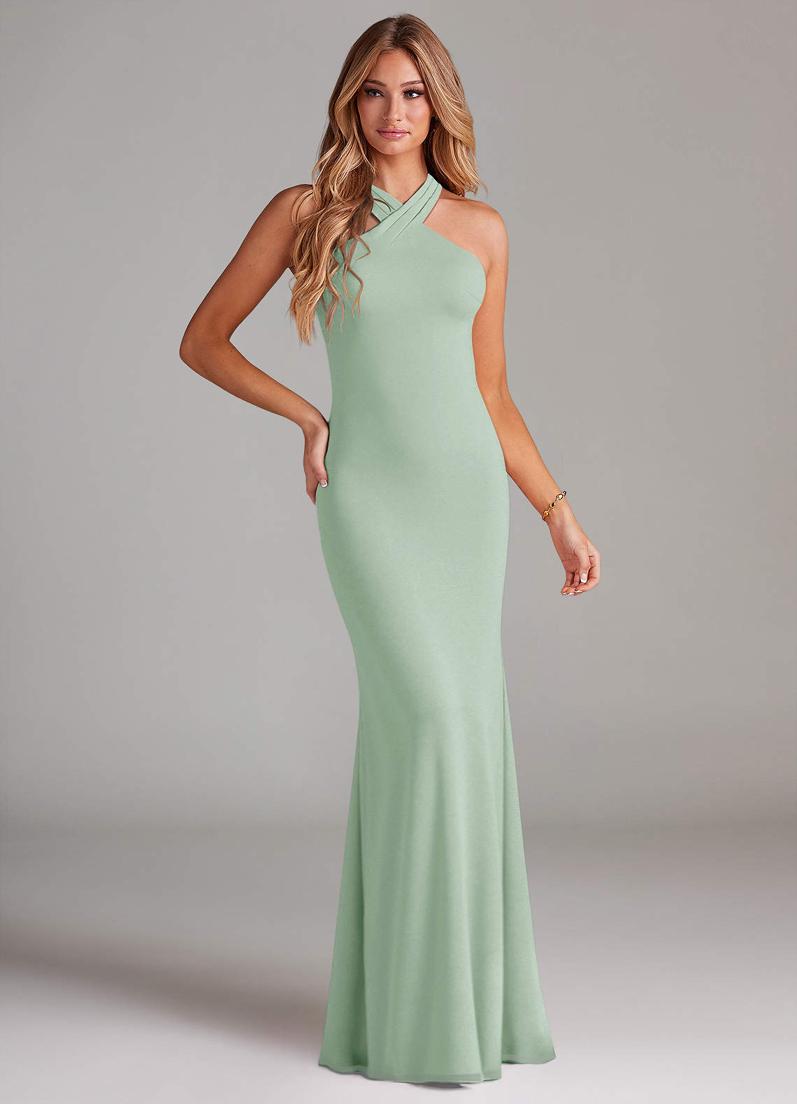 Azazie Doretta Bridesmaid Dresses Agave Mermaid Pleated Chiffon Dress image1