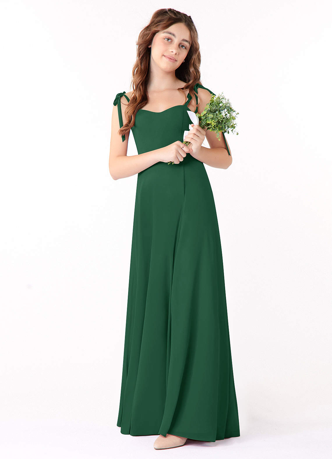 Azazie Rosey Junior Dark Green A-Line Sweetheart Neckline Chiffon Dress image1