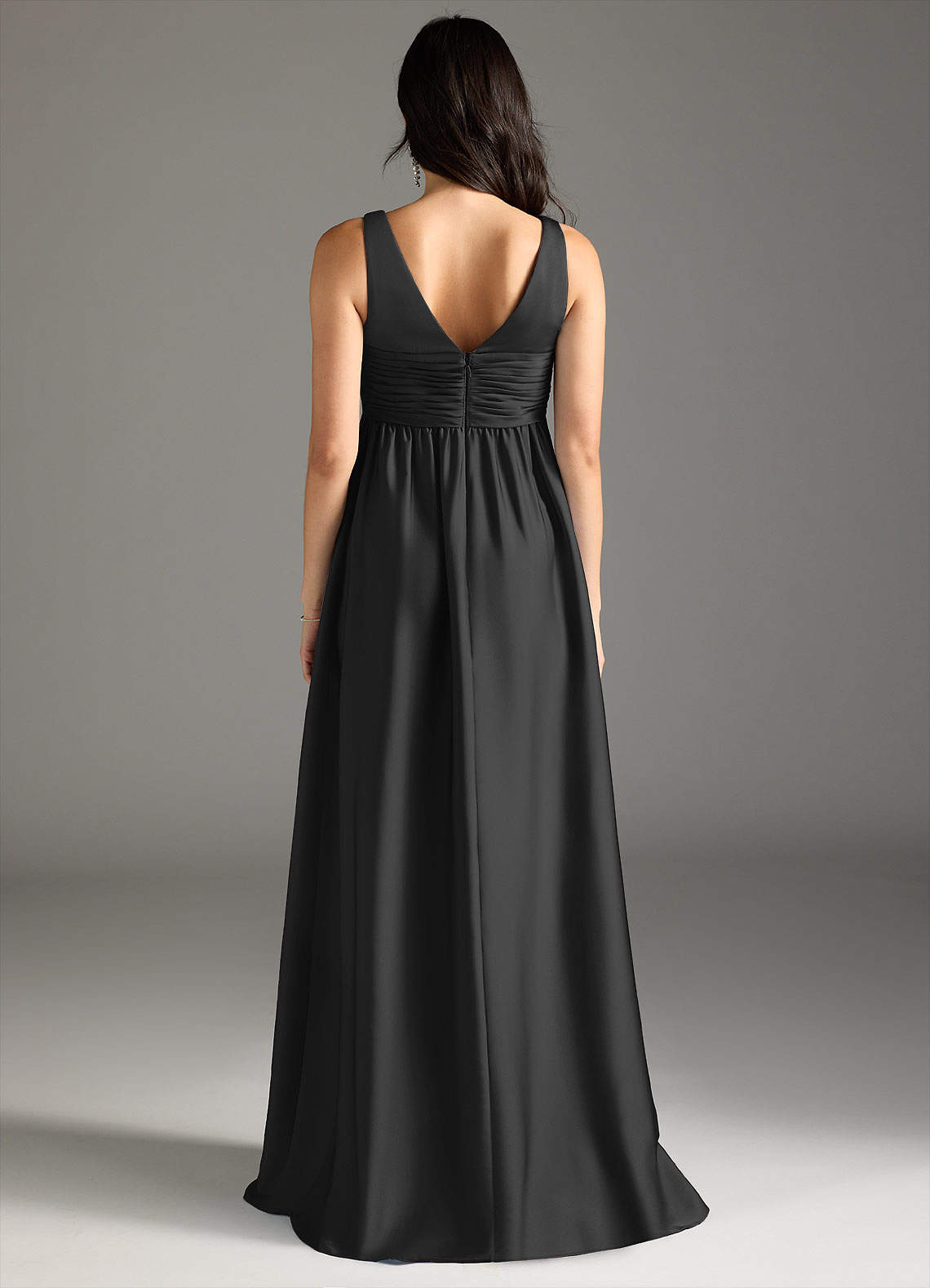 Azazie Yetta Maternity Bridesmaid Dresses A-Line Pleated Stretch Satin Floor-Length Dress image6