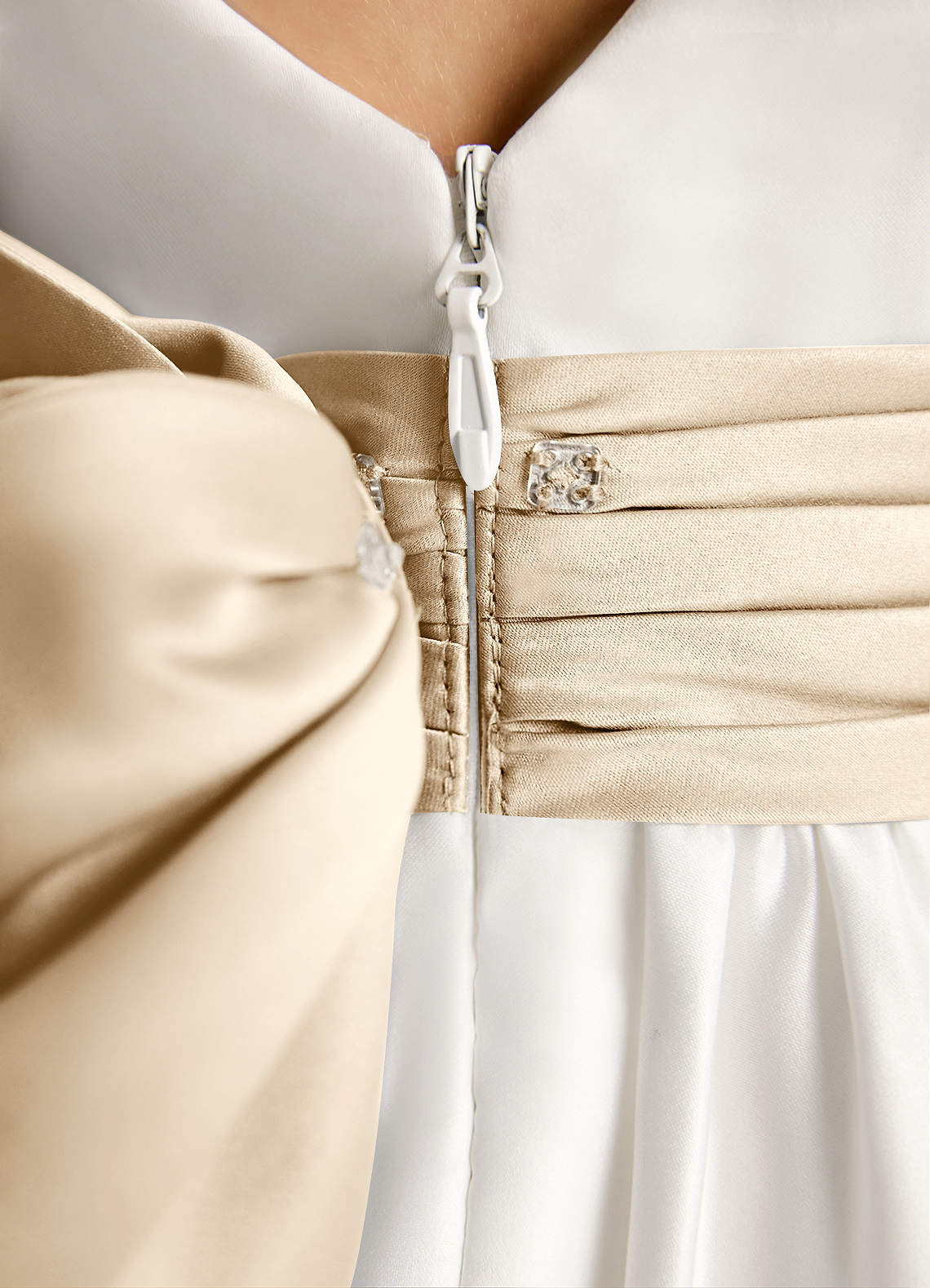 Azazie Sosie Flower Girl Dresses Ivory Champagne A-Line Pleated Matte Satin Dress image5