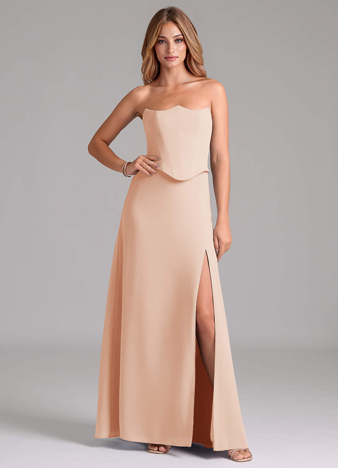 Azazie Jenilyn Bridesmaid Dresses English Rose A-Line Strapless Chiffon Dress image1