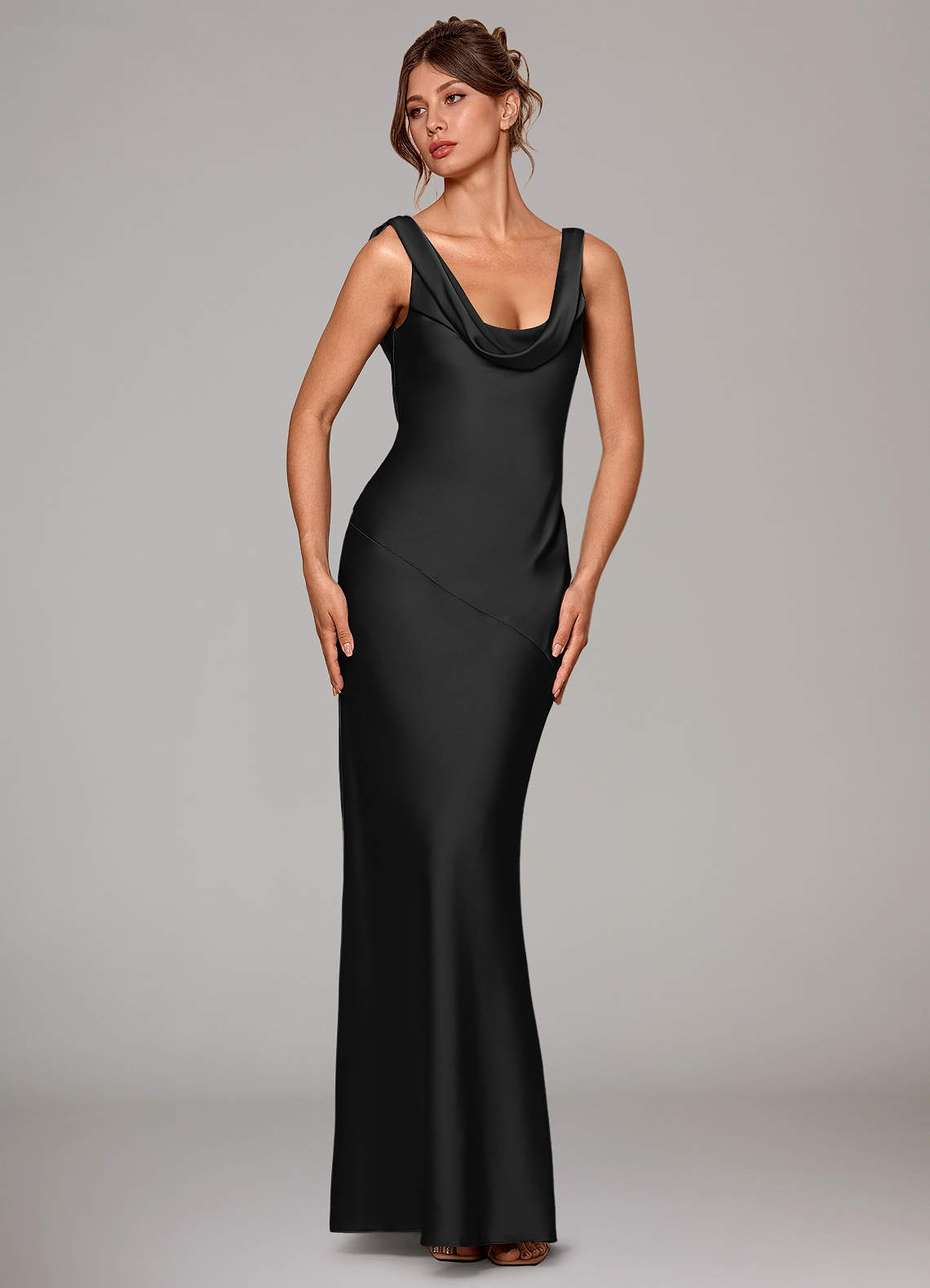 Azazie Rylina Vestidos de madrinha de casamento Vestir Preto de Cetim elástico de sereia image2