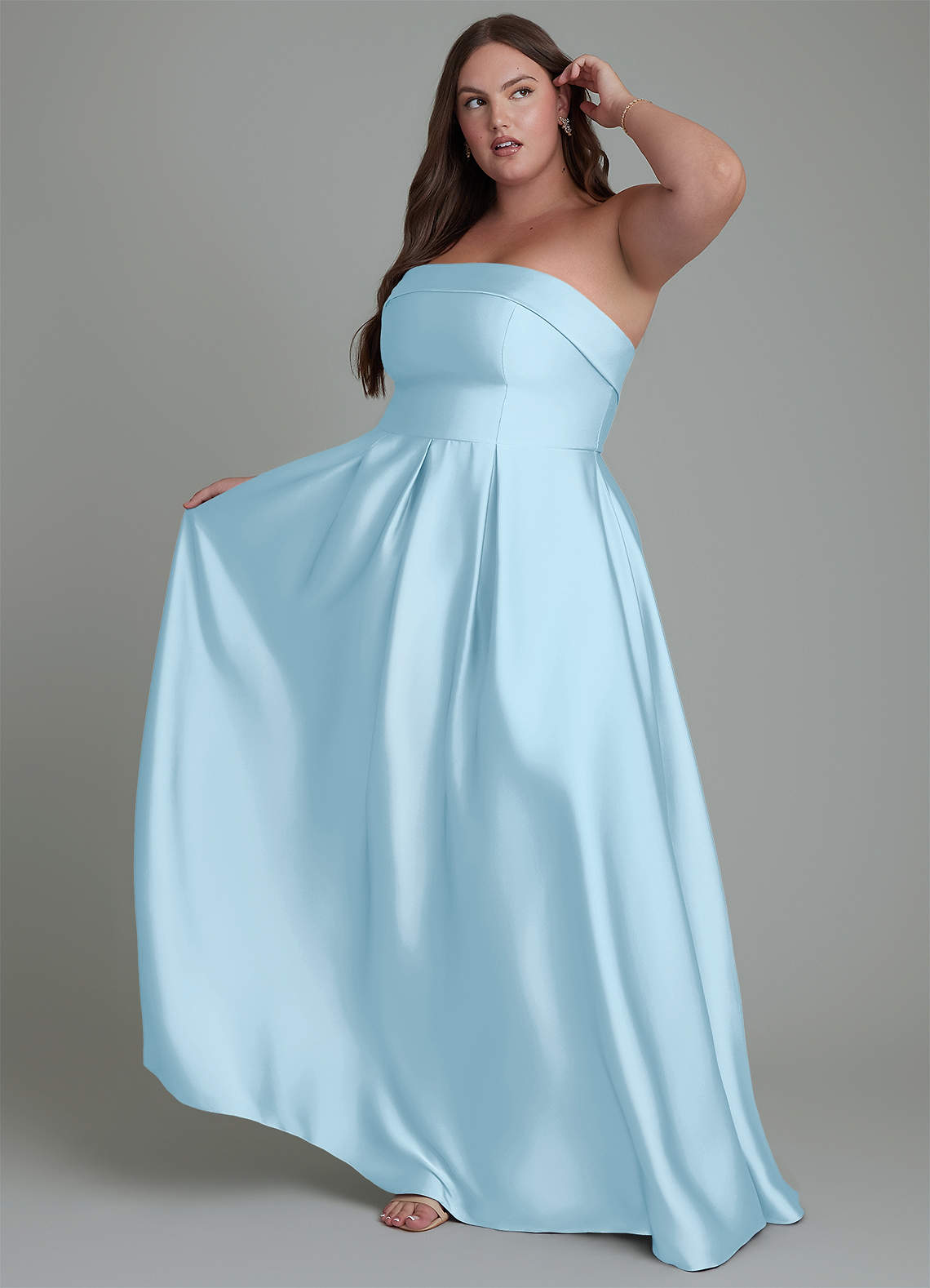Azazie Lucienne Bridesmaid Dresses Sky Blue A-Line Strapless Stretch Satin Convertible Dress image8