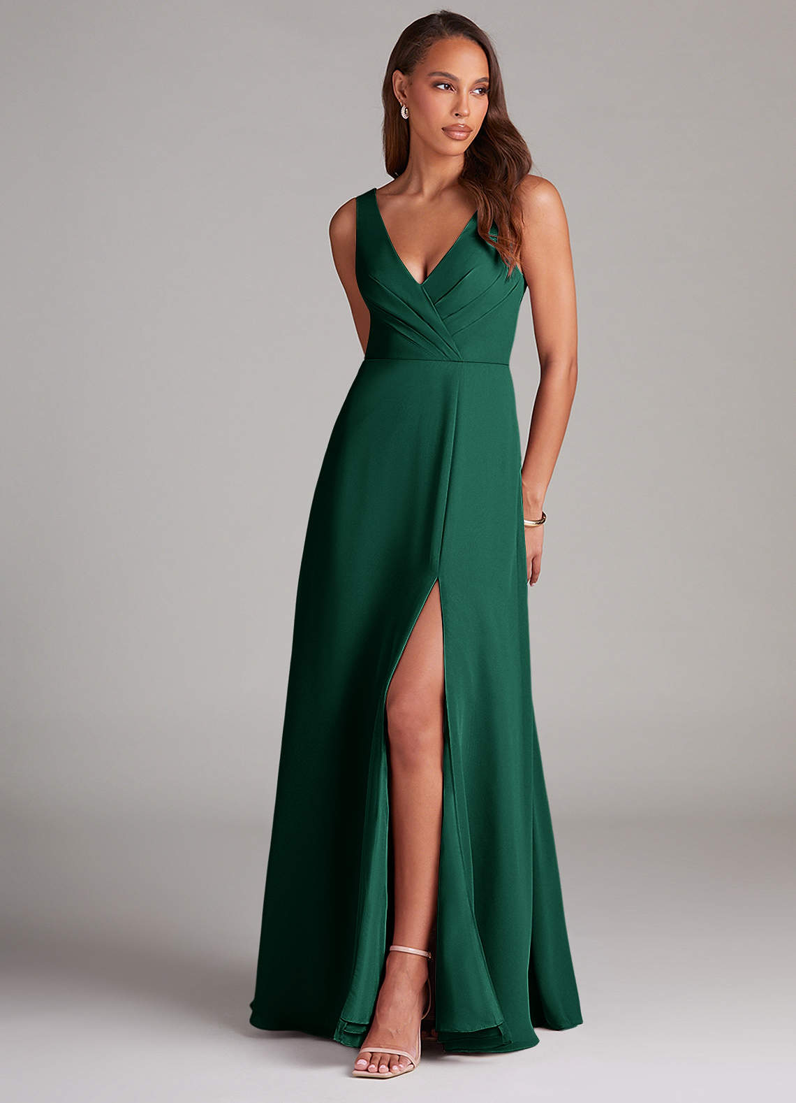 Azazie Nelly Bridesmaid Dresses Emerald A-Line Pleated Chiffon Dress image1