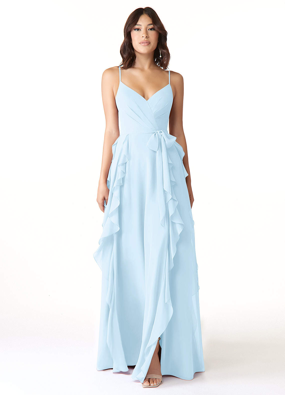 Azazie Peyton Bridesmaid Dresses Sky Blue A-Line Ruched Chiffon Dress image4