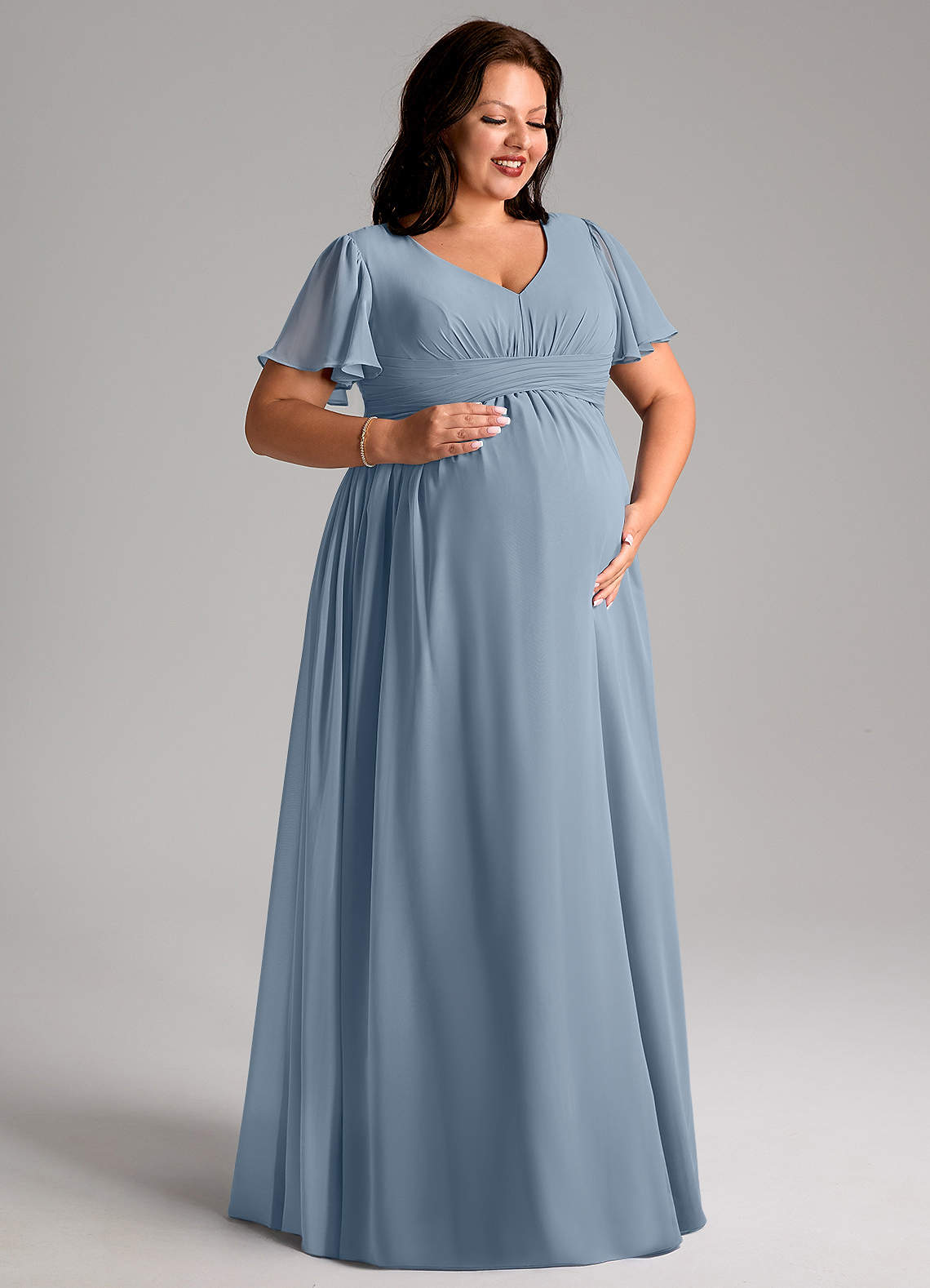 Azazie Verna Vestidos de dama de honra para maternidade Vestido Linha A Ruched Comprimento do chão Chiffon image9