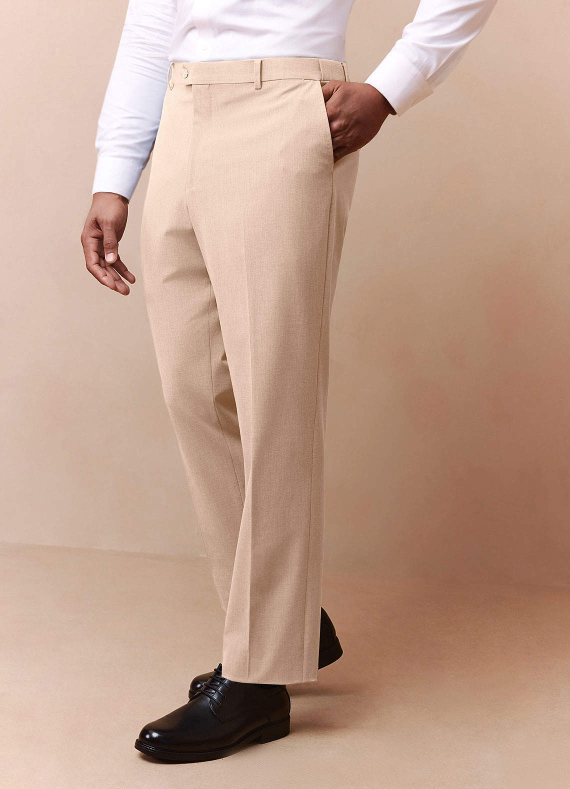 front Savile Tan Wool Blend Dress Pants