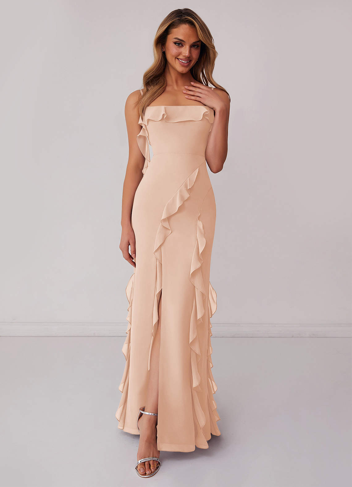 Barbie ♥ Azazie Bridesmaid Dresses English Rose Sheath Bow Chiffon Dress image1
