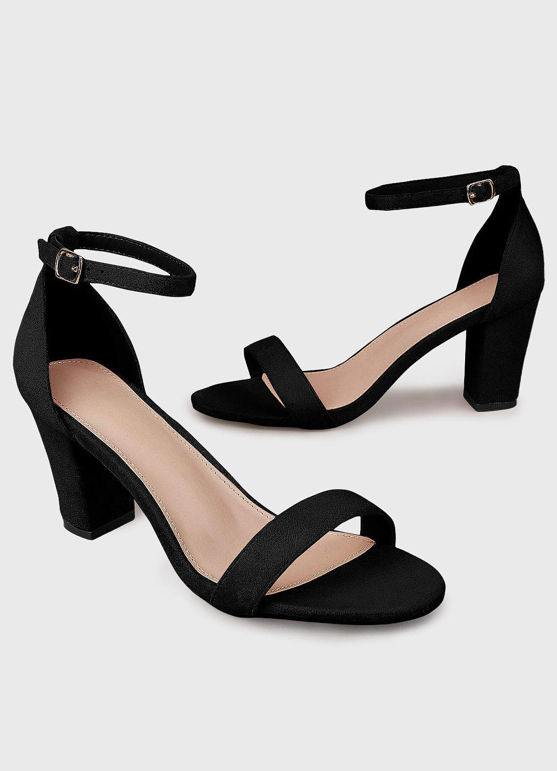 front Suede Ankle Strap Chunky Heels