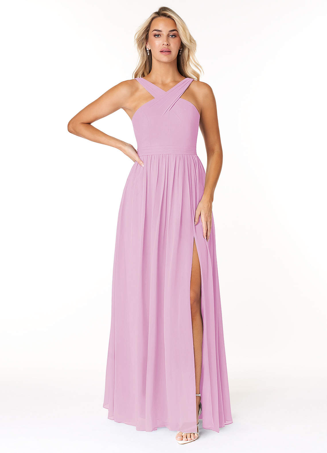 Azazie Elvira Bridesmaid Dresses Candy Pink A-Line Pleated Chiffon Dress image1