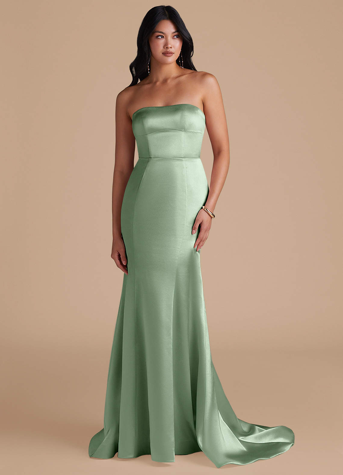 Azazie Aura Bridesmaid Dresses Matcha Mermaid Metallic Satin Convertible Dress image1