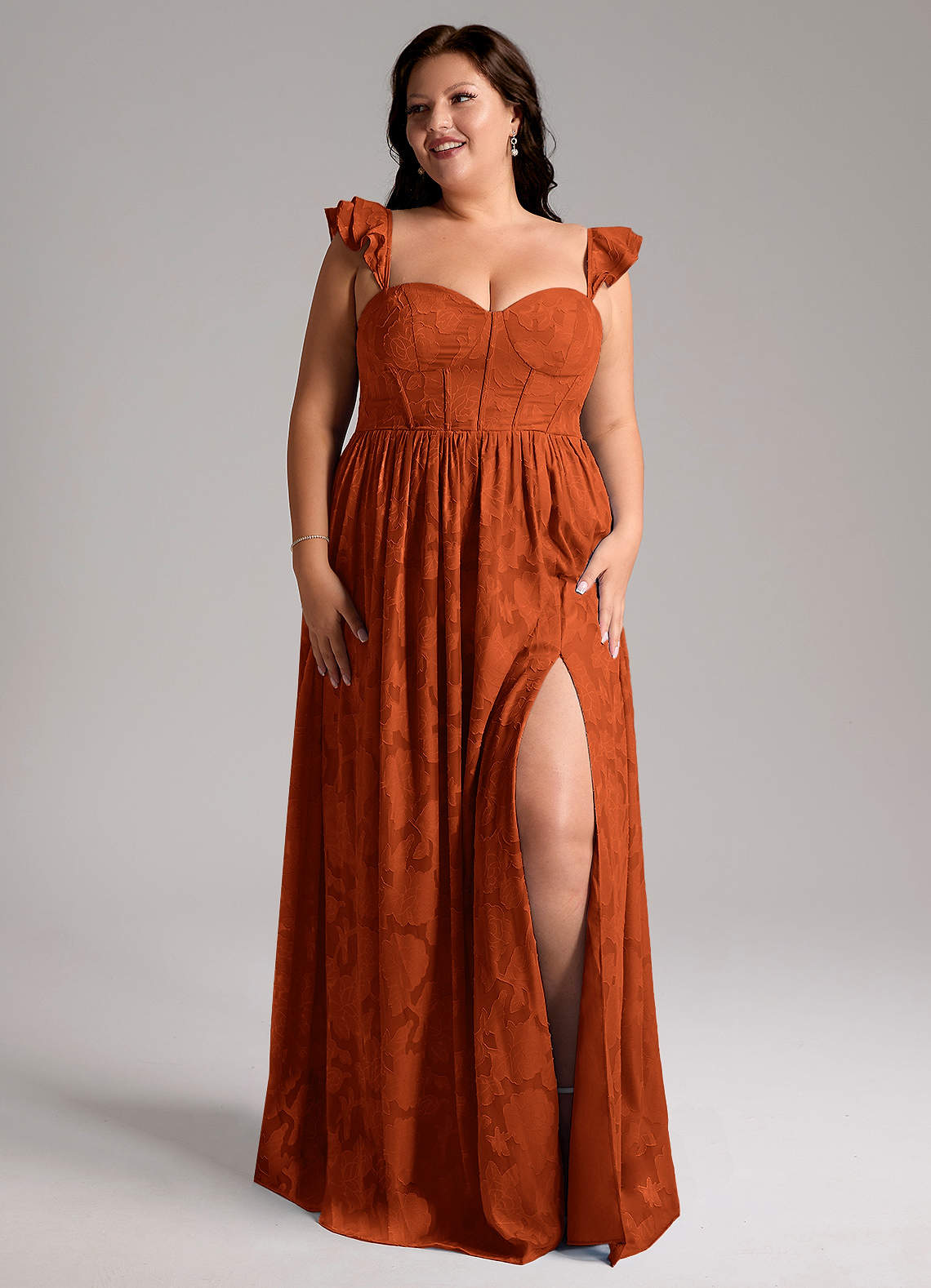 Azazie Denisse Robes de demoiselle d'honneur Robe Trapèze en Blumen-Burnout Rayé Paprika image8