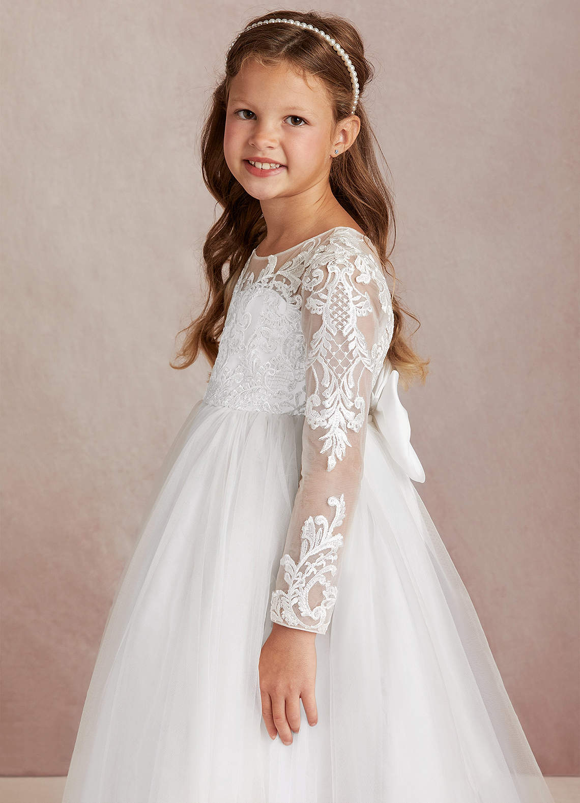 Azazie Elodie Flower Girl Dresses Ivory White Ball-Gown Lace Dress image5