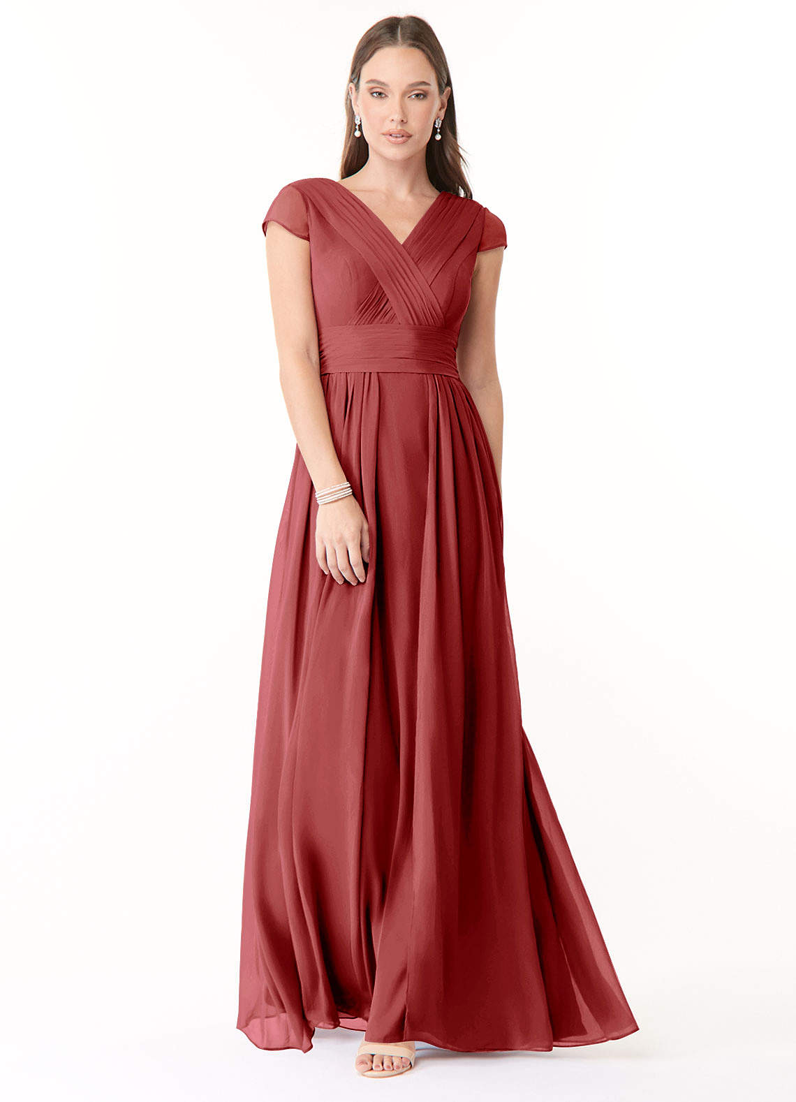 Azazie Organa Bridesmaid Dresses Rust A-Line Pleated Chiffon Dress image1