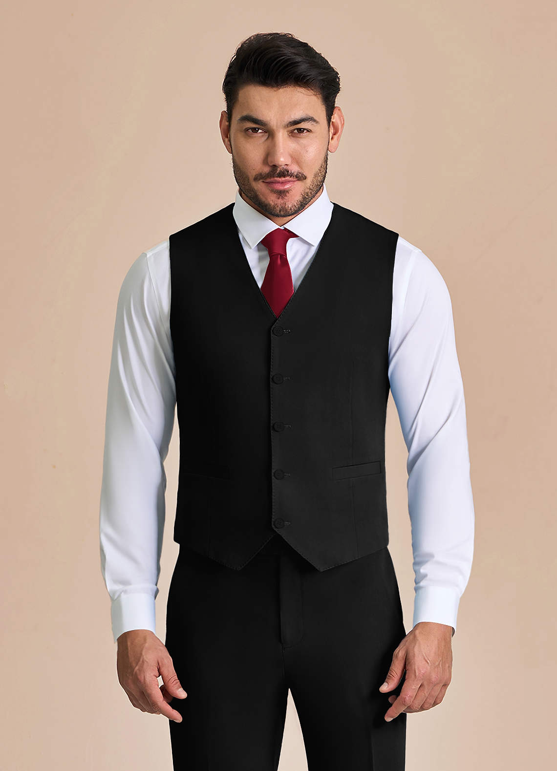front James Black Structured Stretch Suit Vest