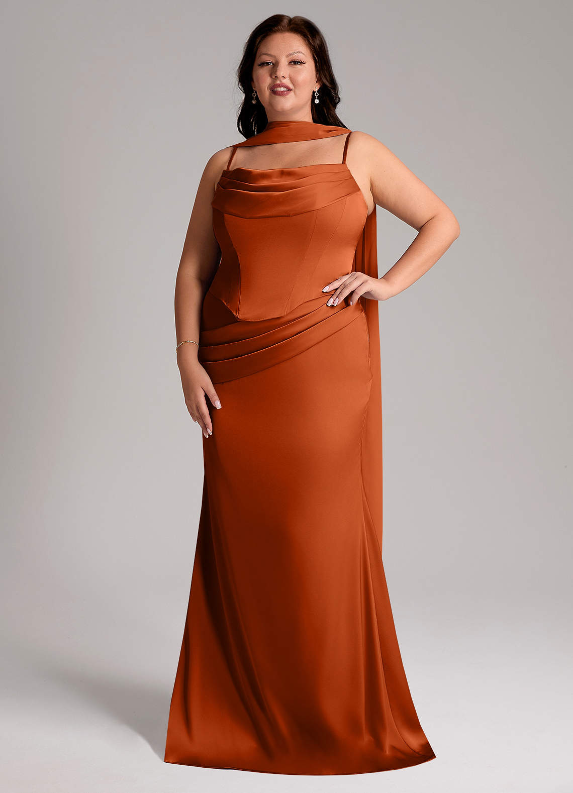 Azazie Sorrel Bridesmaid Dresses Burnt Orange Mermaid Strapless Stretch Satin Convertible Dress image6