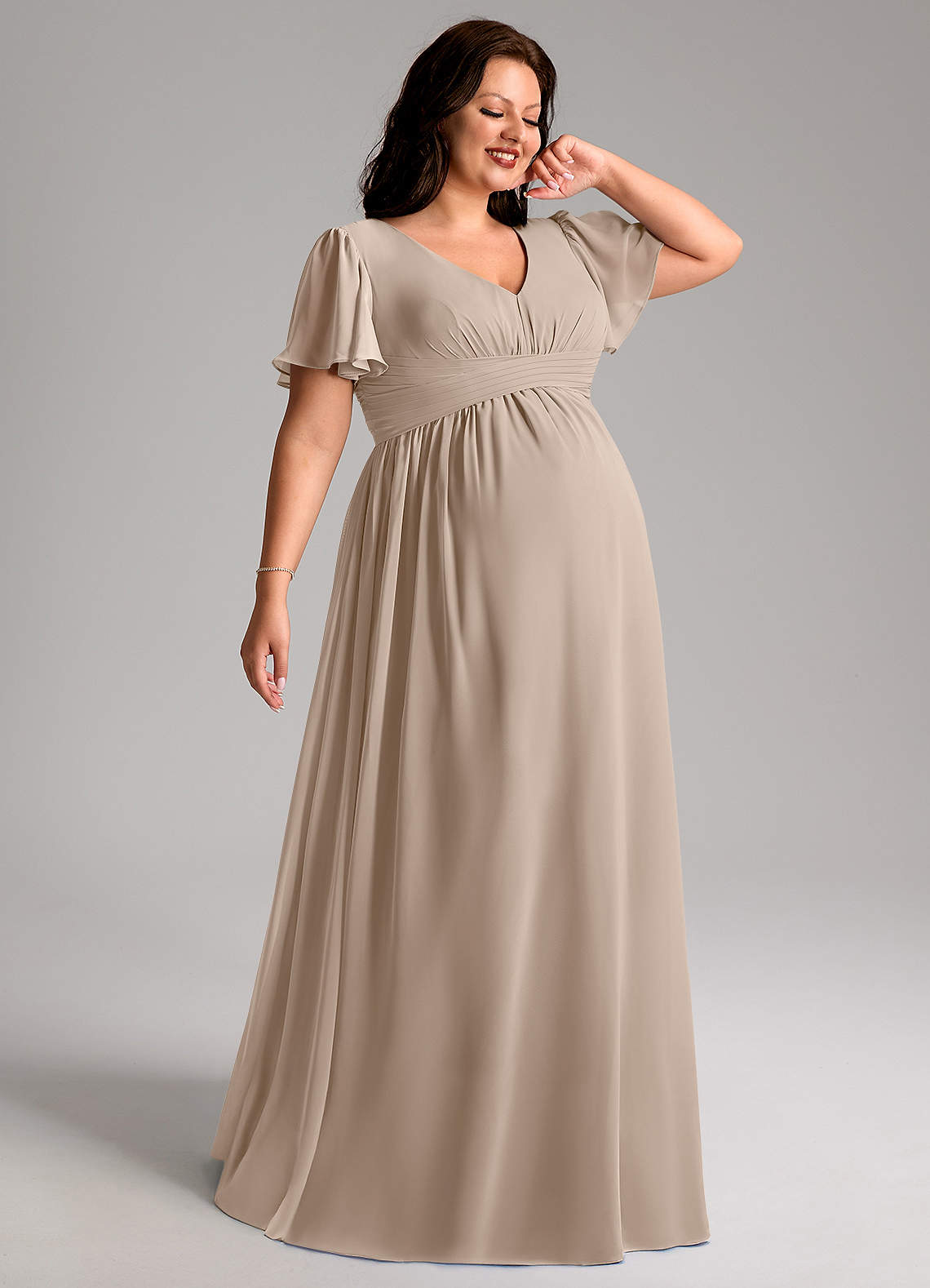 Azazie Verna Maternity Bridesmaid Dresses A-Line V-Neck Ruched Chiffon Floor-Length Dress image1