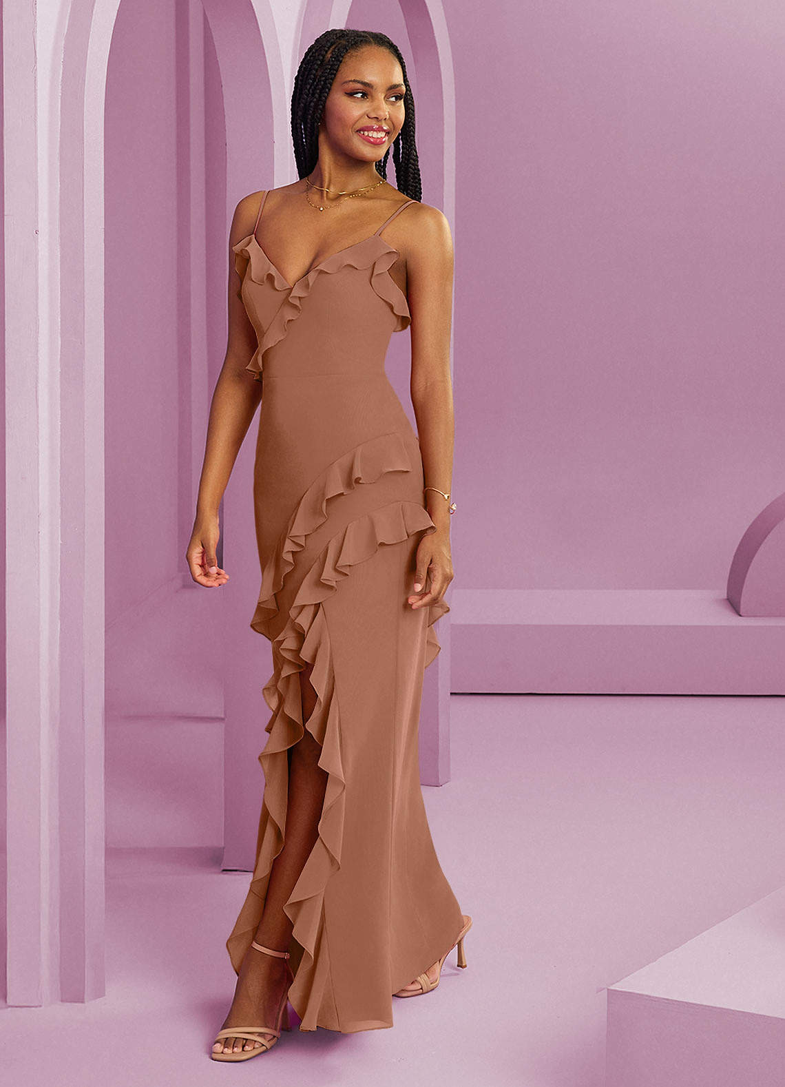 Barbie ♥ Azazie Vestidos de damas de honor Vestido de Bronceador de Gasa de Corte Recto image1