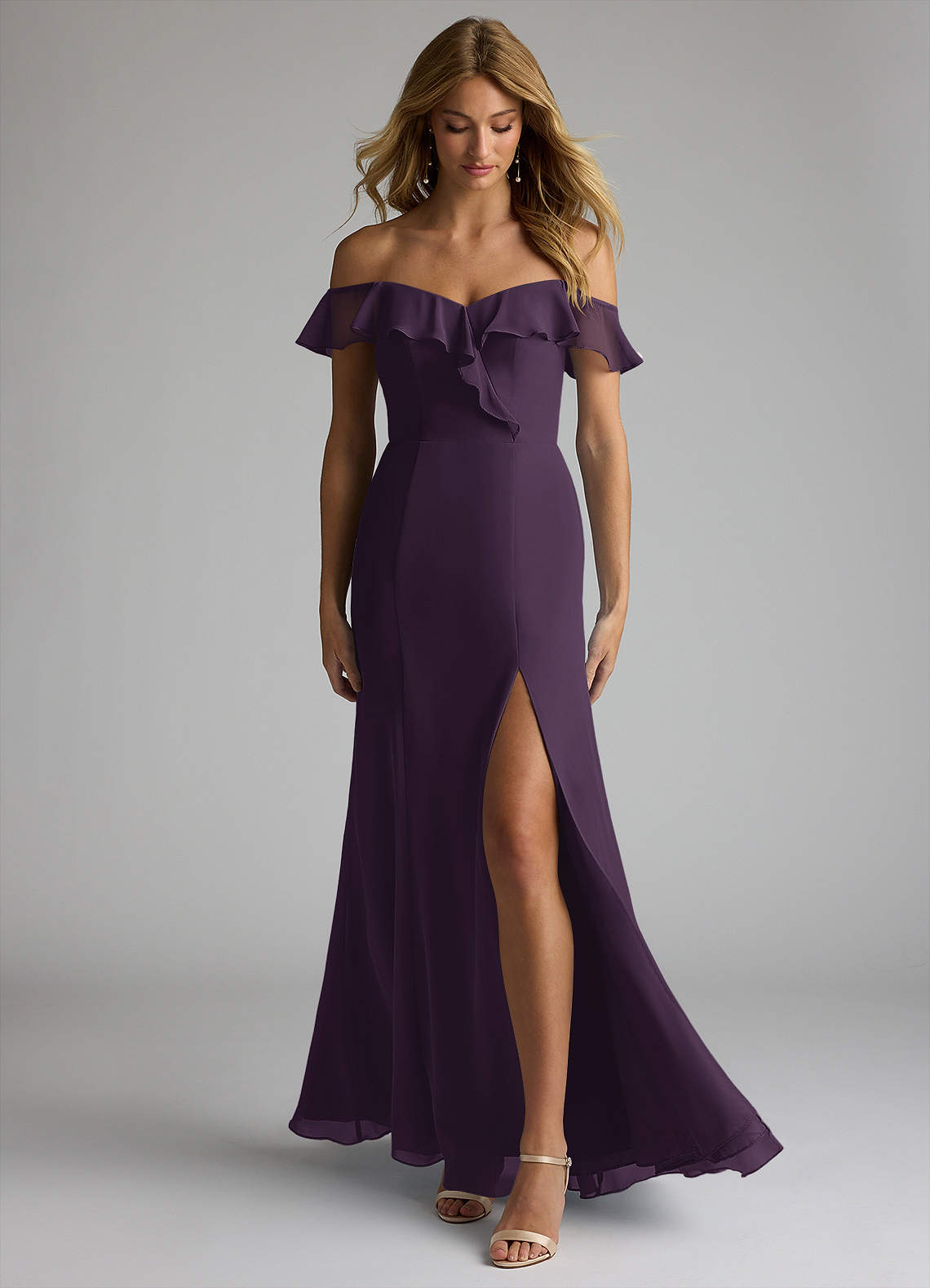 Azazie Sophie Bridesmaid Dresses Plum A-Line Off the Shoulder Chiffon Convertible Dress image1