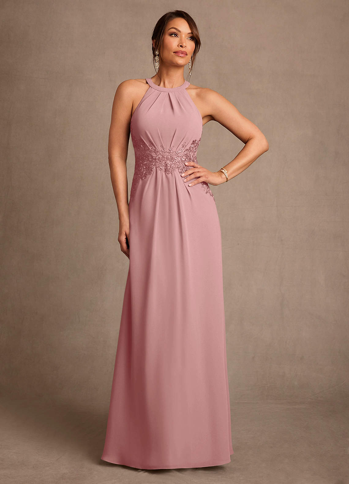 Azazie Georgie Dusty Rose A-Line Lace Chiffon Dress