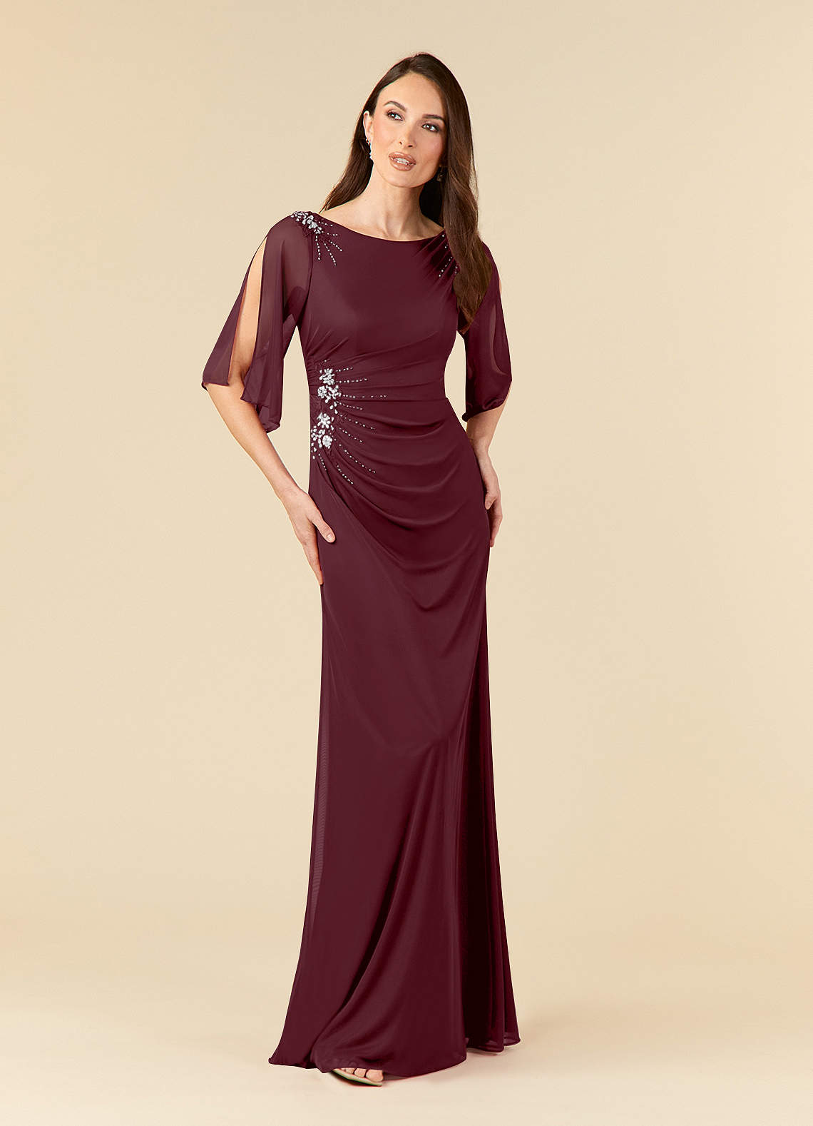 Azazie Magdalene Mother of the Bride Dresses Cabernet Sheath Sequins Mesh Dress image1