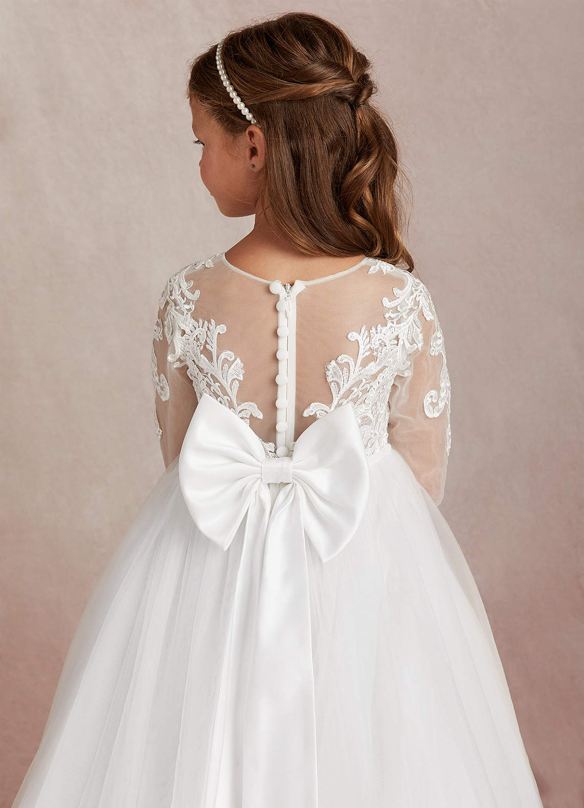 Azazie Elodie Flower Girl Dresses Ivory White Ball-Gown Lace Dress image7