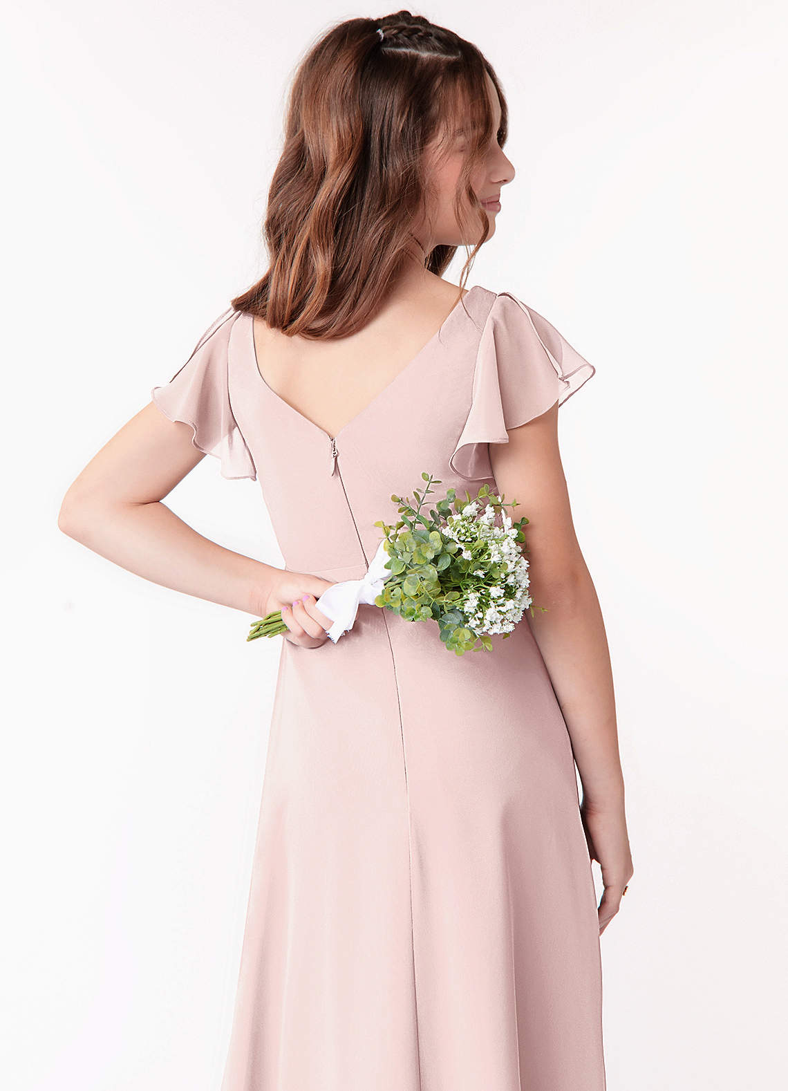 Azazie Omari Junior Blushing Pink A-Line Ruched Chiffon Dress image2