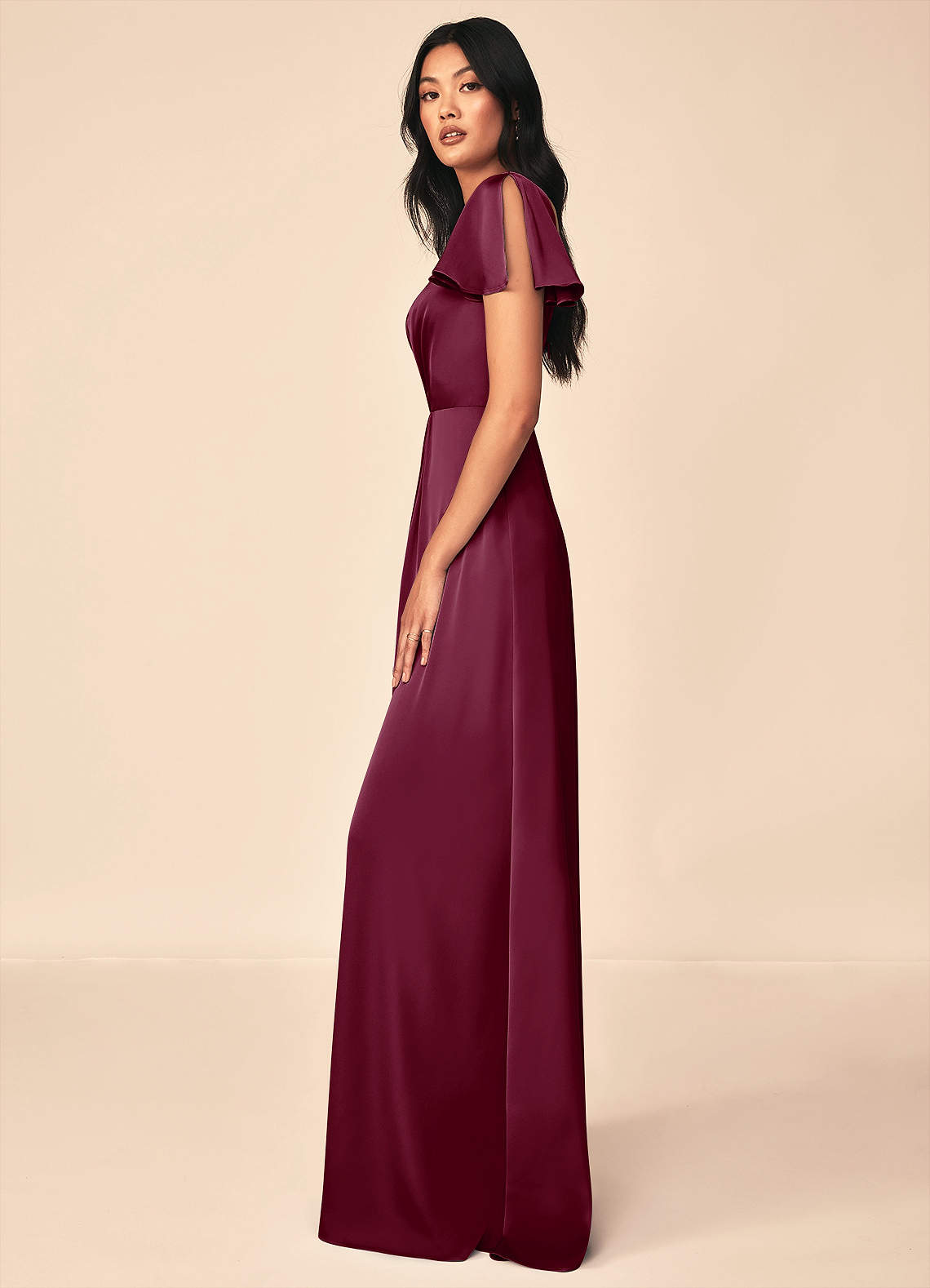Azazie Soren Bridesmaid Dresses Mulberry A-Line Pleated Stretch Satin Dress image2