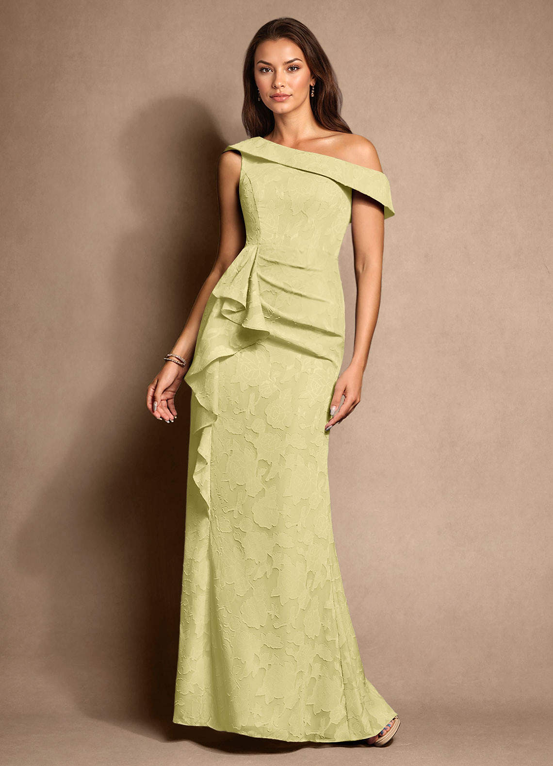 Azazie Hamptons Mère de la mariée Robes Robe Trapèze en Blumen-Burnout Plissée Sorbet Citron image1