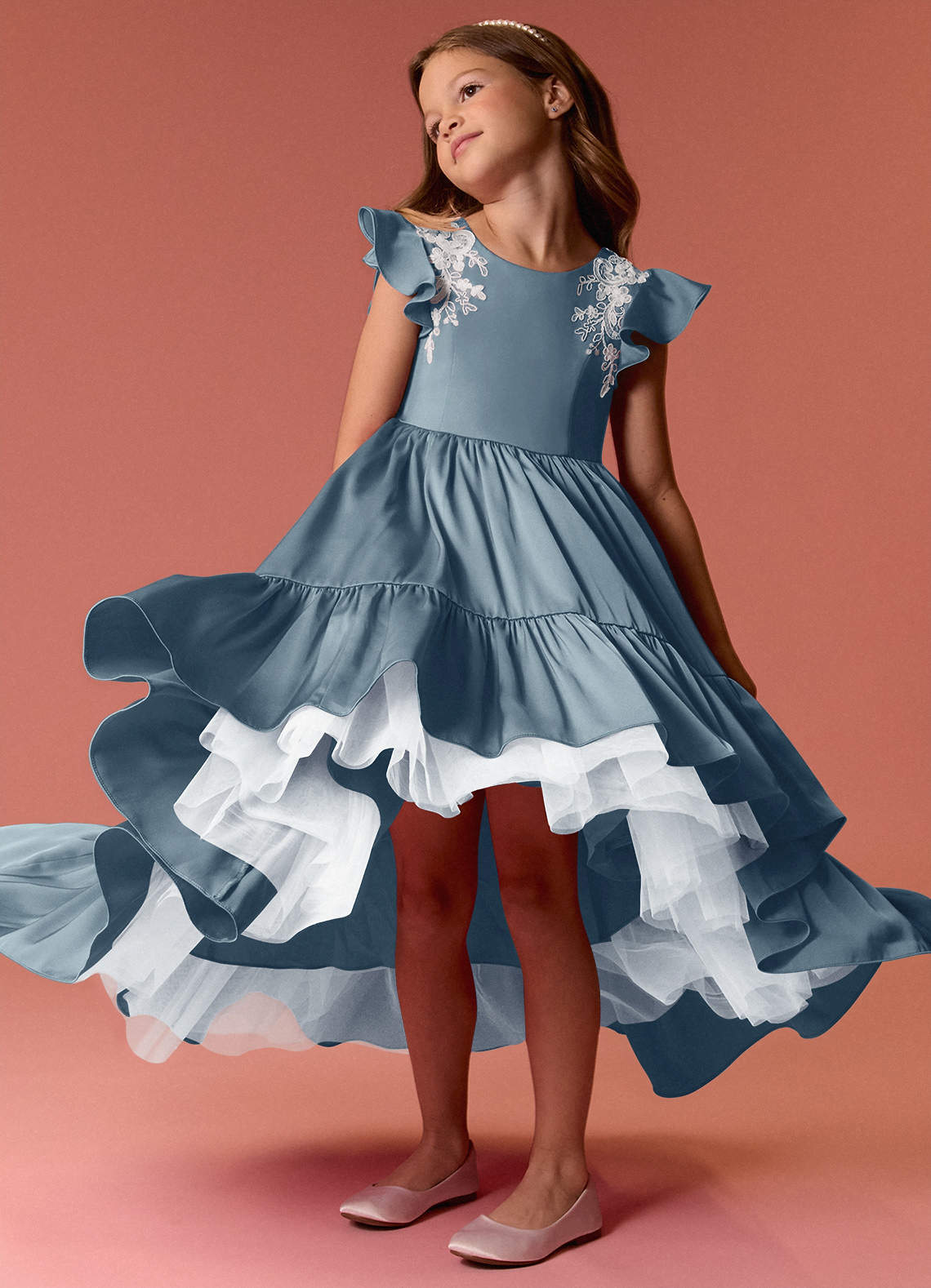 Barbie ♥ Azazie Flower Girl Dresses High Low Lace and Stretch Satin A-line Dress image1