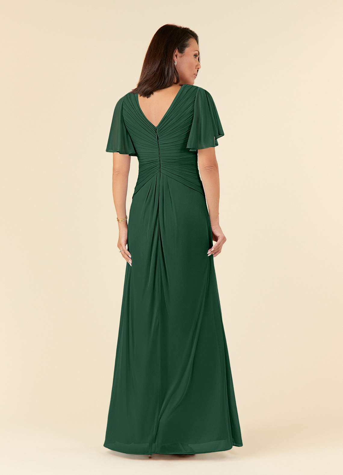 Azazie Emmeline Mother of the Bride Dresses Dark Green A-Line V-Neck Pleated Mesh Dress image1