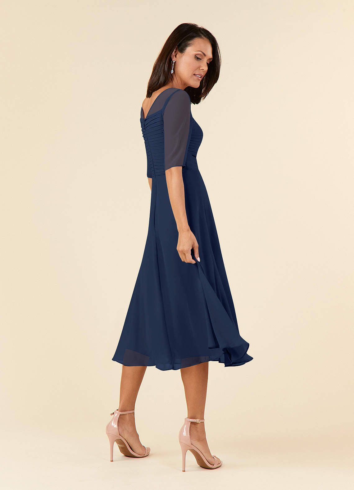 Azazie Naomi Mother of the Bride Dresses Dark Navy A-Line Boatneck Pleated Chiffon Dress image3