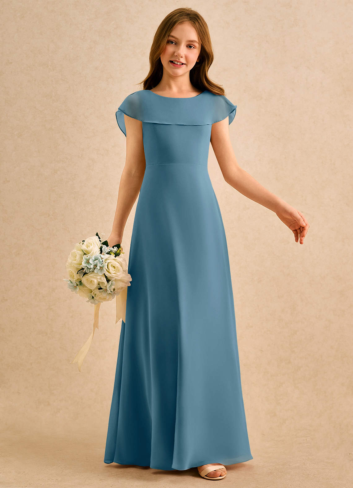 Azazie Kittie Girls Formal Flower Girl Klänningar Klä A-Line i Chiffong image5