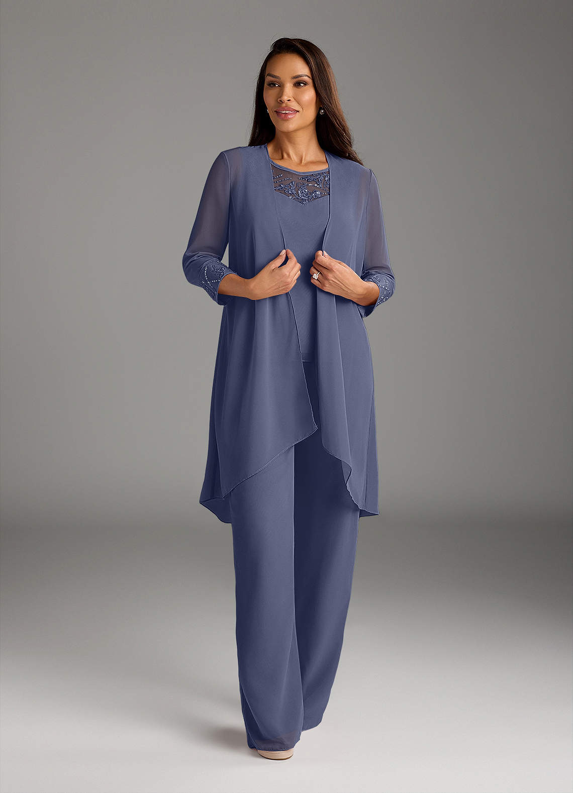 トップス Susan sale Azazie Maura Stormy Jumpsuit/Pantsuit Sequins Chiffon Dress | Azazie