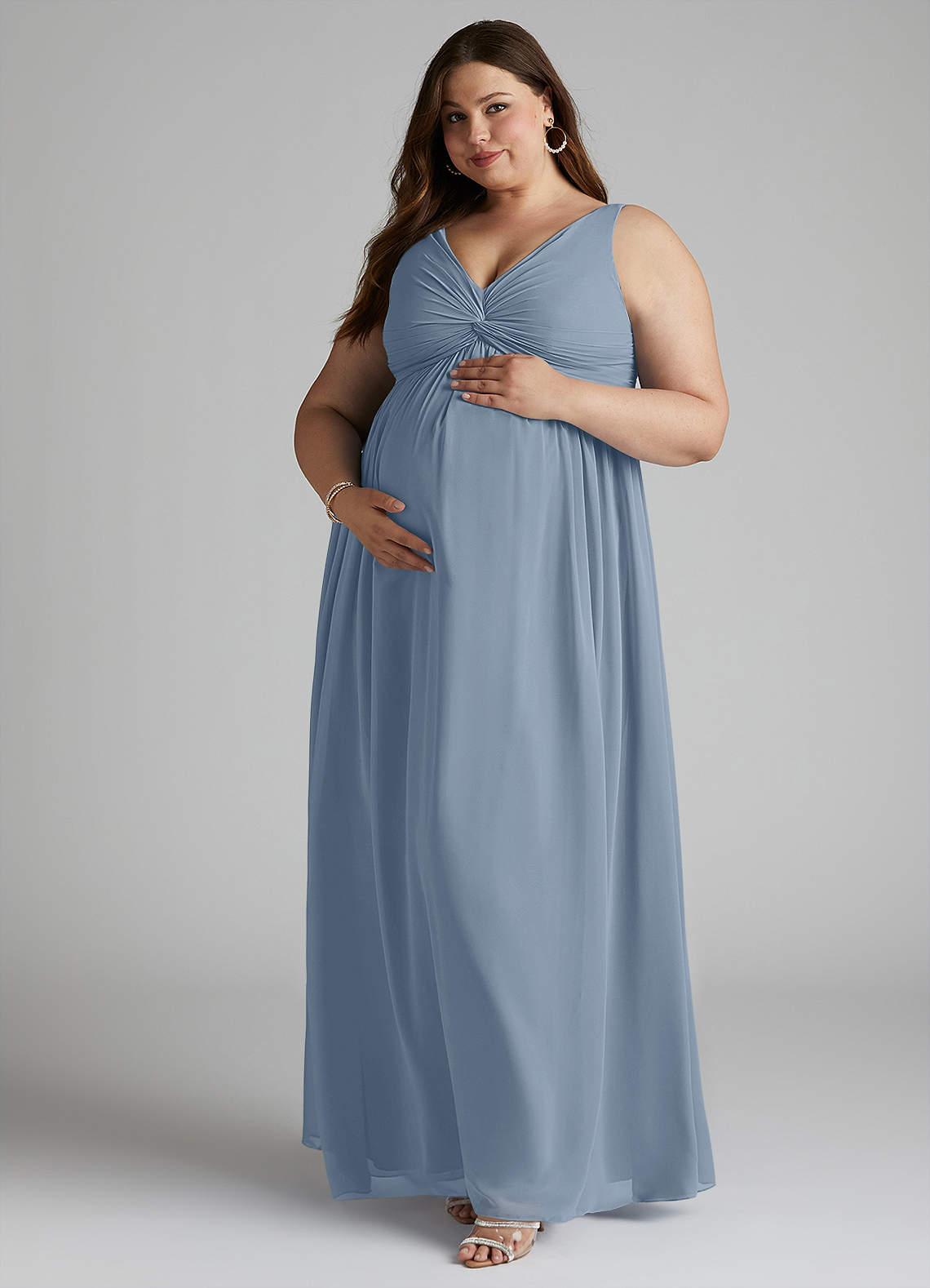 Azazie Yetta Maternity Bridesmaid Dresses A-Line V-Neck Gathered Chiffon Floor-Length Dress image8