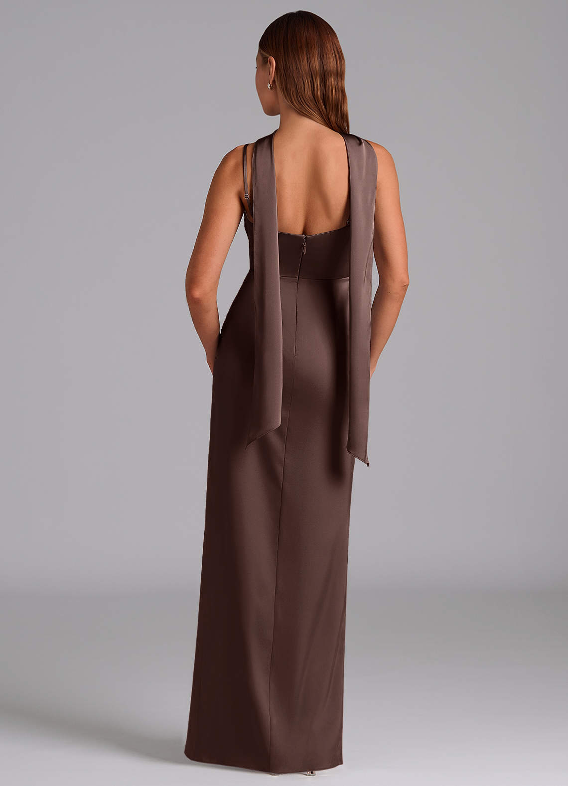 Azazie Calandra Brudtärnklänningar Klä av A-Linje i Stretch Satin Plisserad Ganache image3