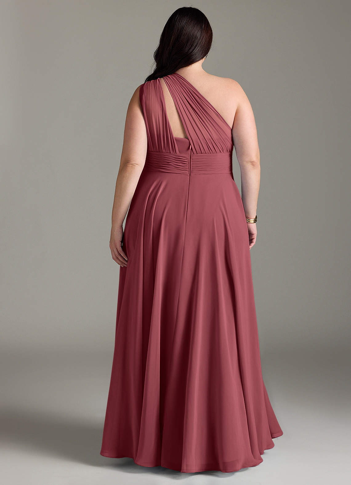 Azazie Charlize Vestidos de damas de honor Vestido de Merlot de Gasa de Corte en A con Hombro unilateral image7